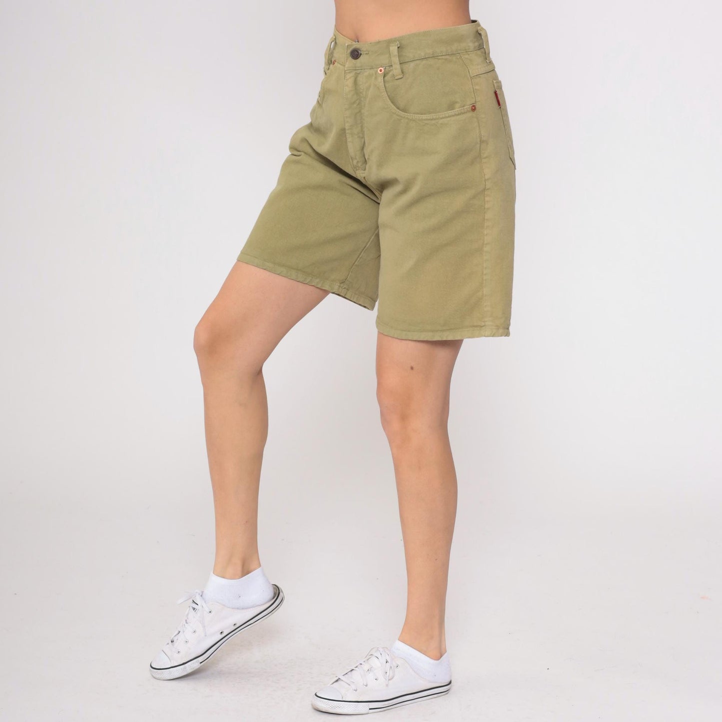 90s Lei Olive Green Cotton Shorts High Rise Five Pocket Medium M