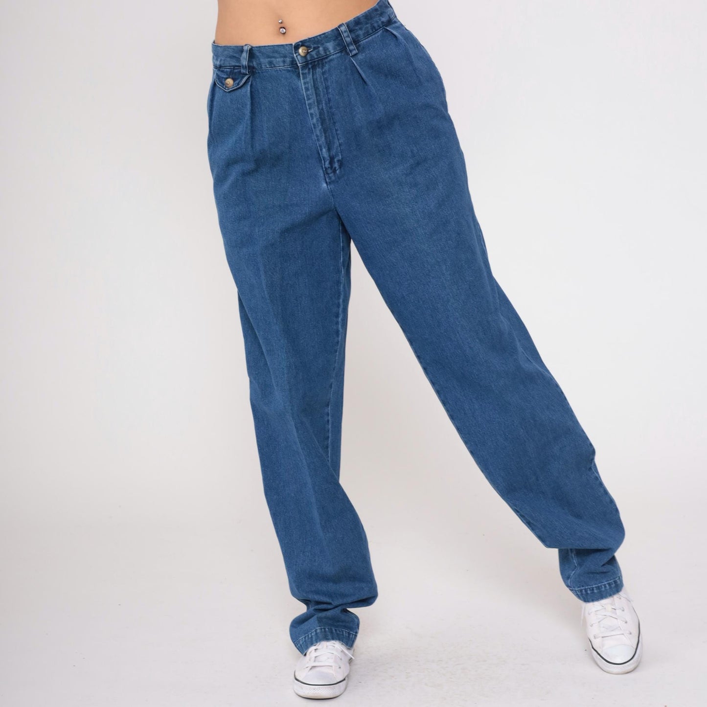 90s Nautica High Waisted Pleated Denim Jeans Blue Tapered Cuff Large