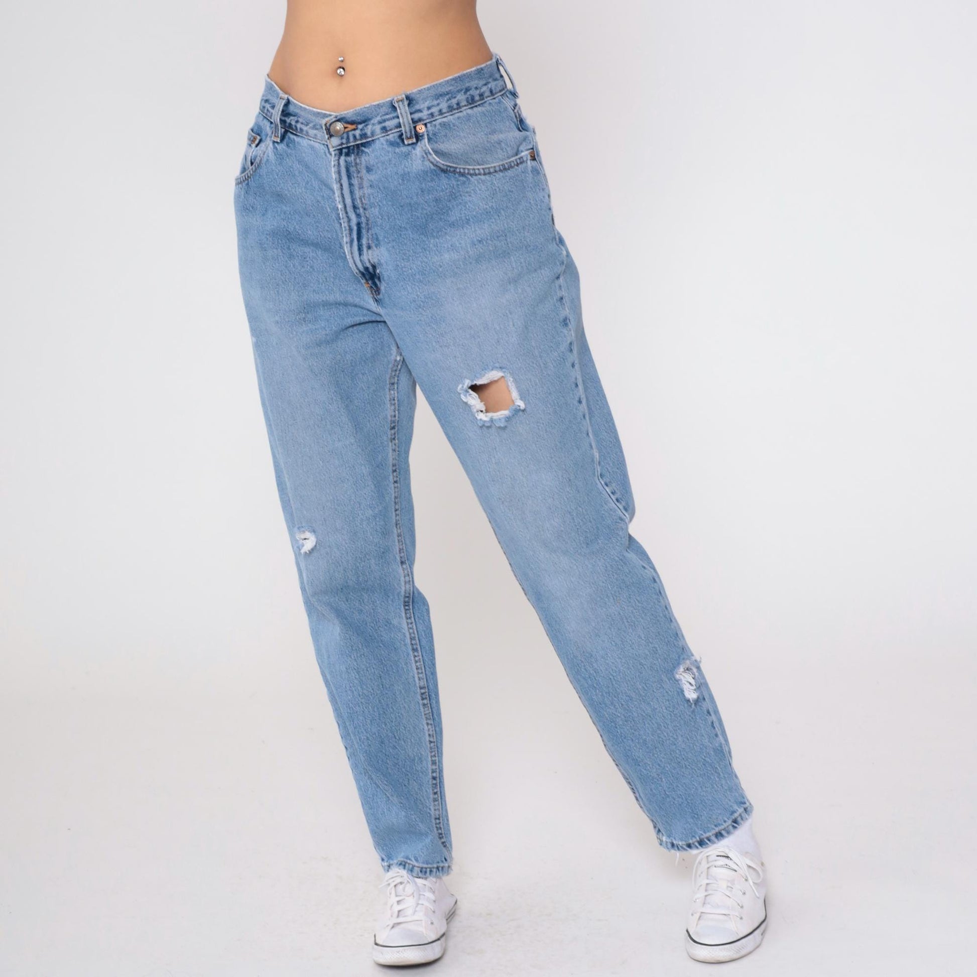90s Old Navy Light Wash Distressed Jeans High Waist Straight Leg Medium