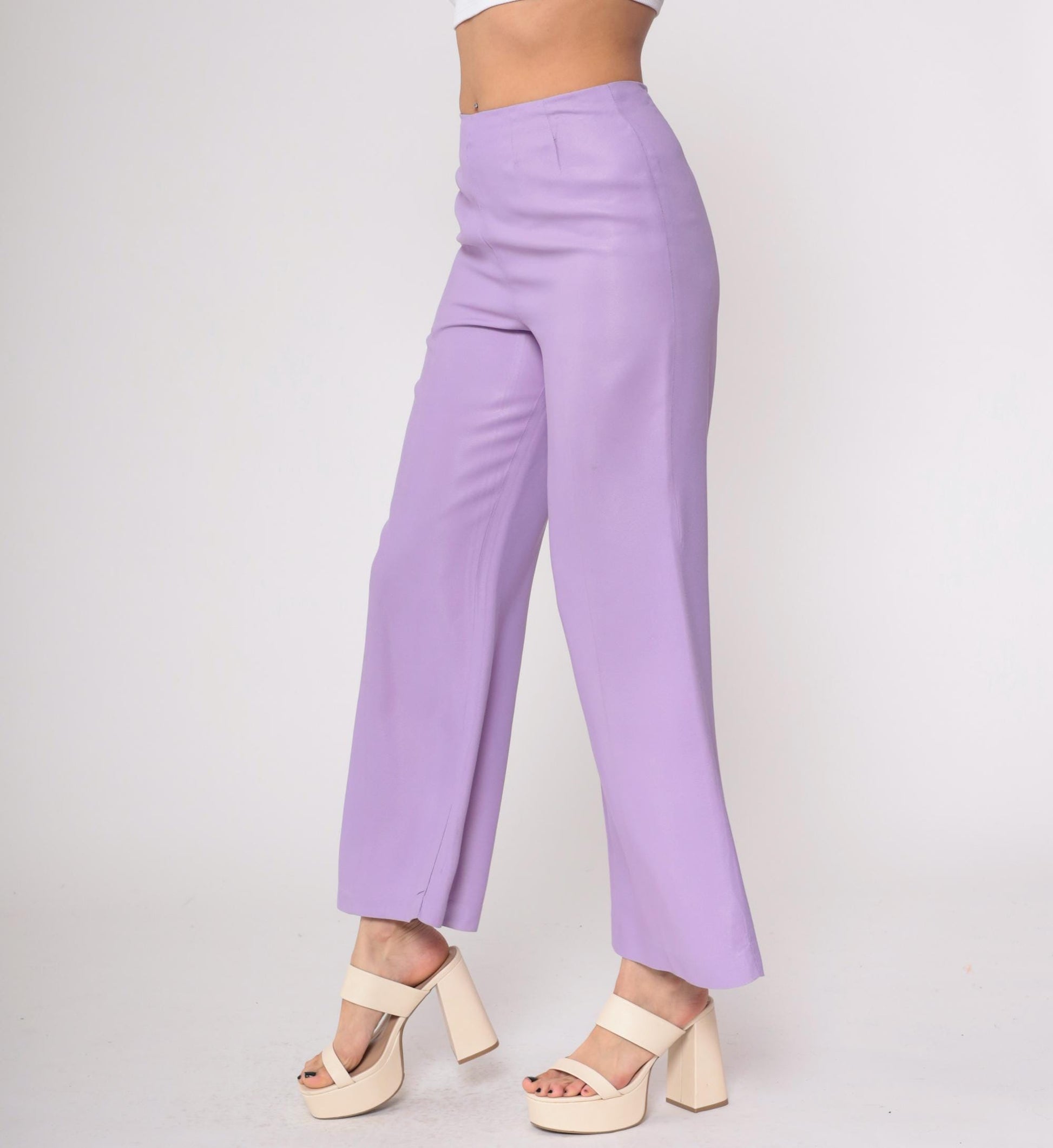 1970s Lavender High-Waisted Wide-Leg Flared Trousers Small