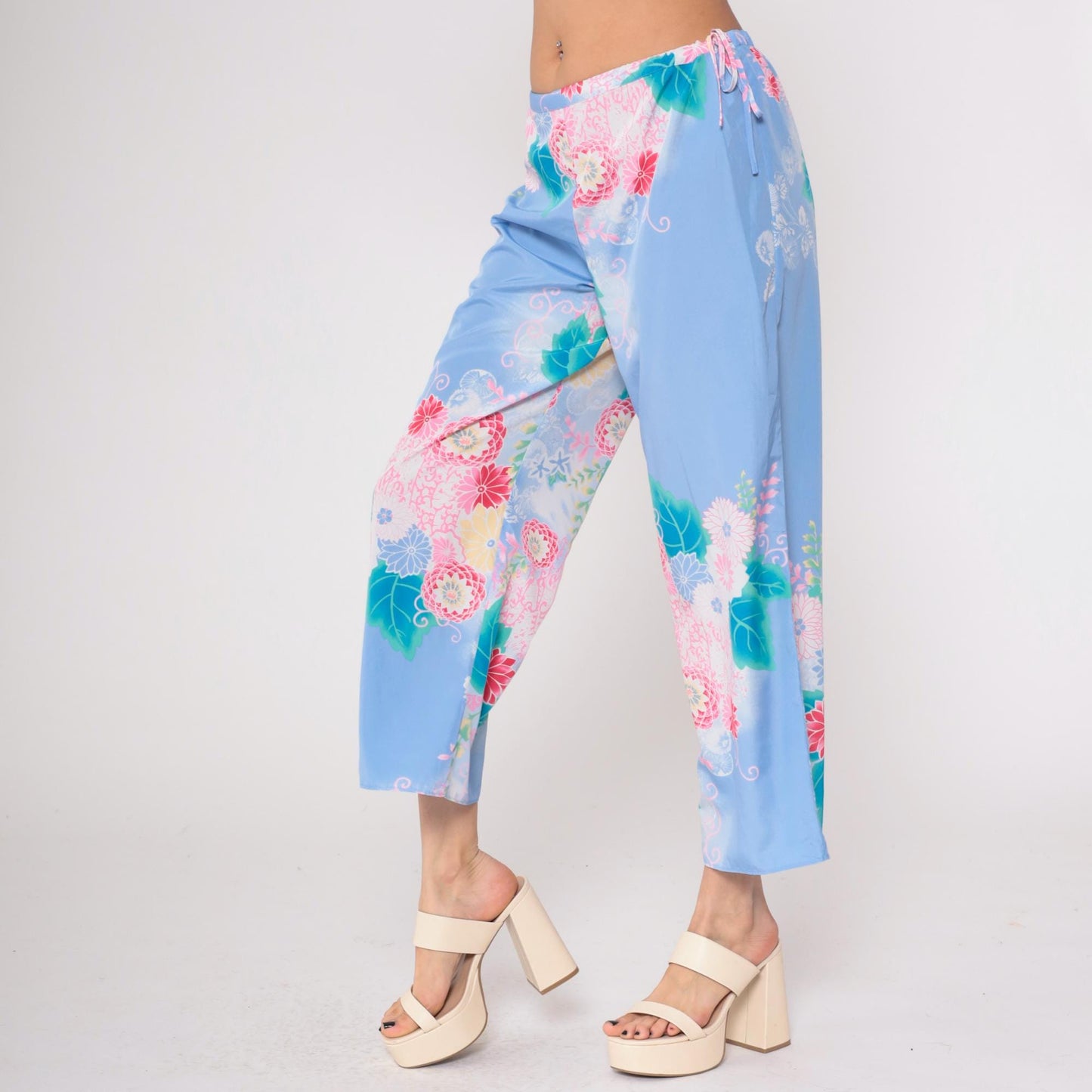 Y2K Natori Floral Pajama Pants Periwinkle Cropped Medium M