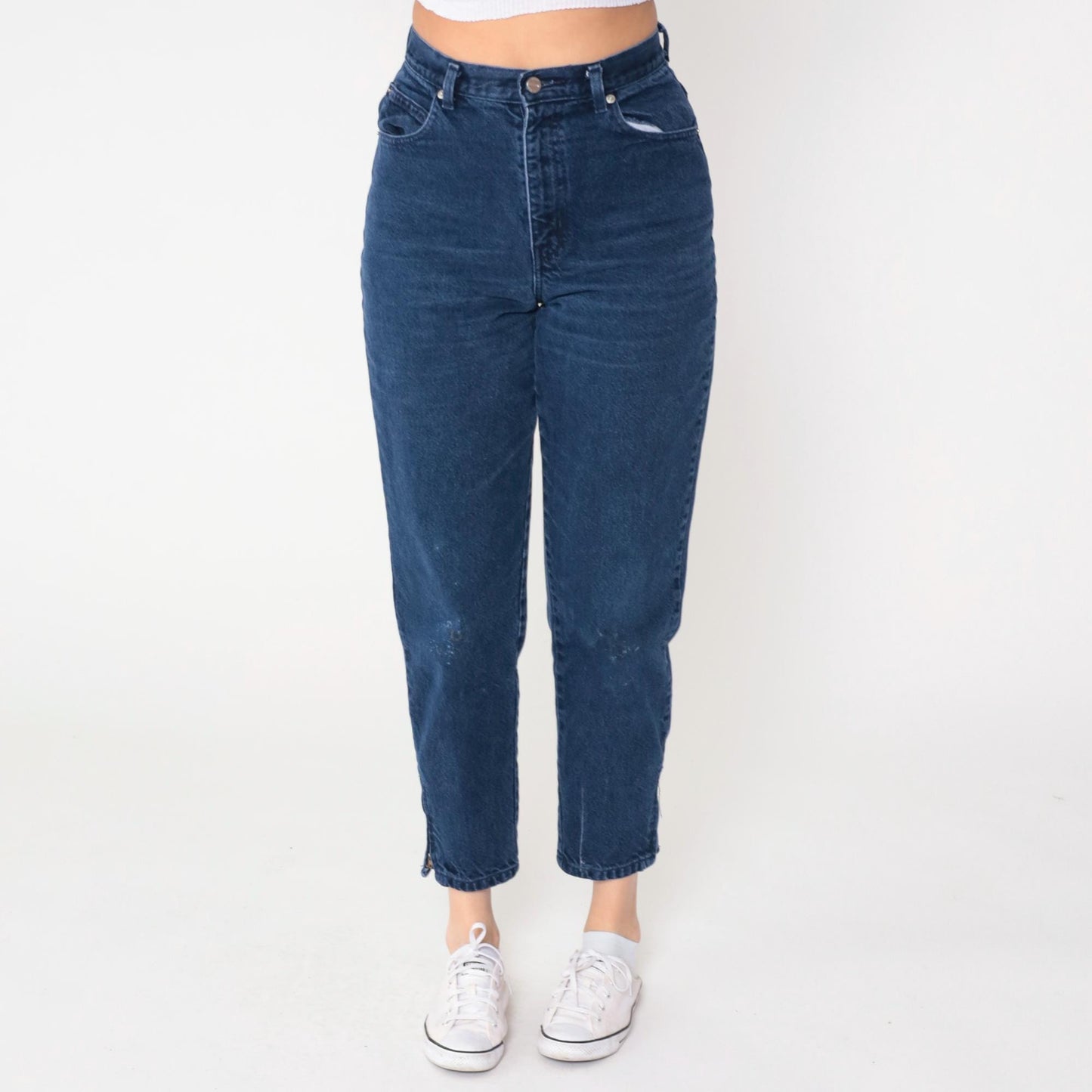90s Sasson High-Waisted Mom Jeans Navy Tapered Ankle Crop 29