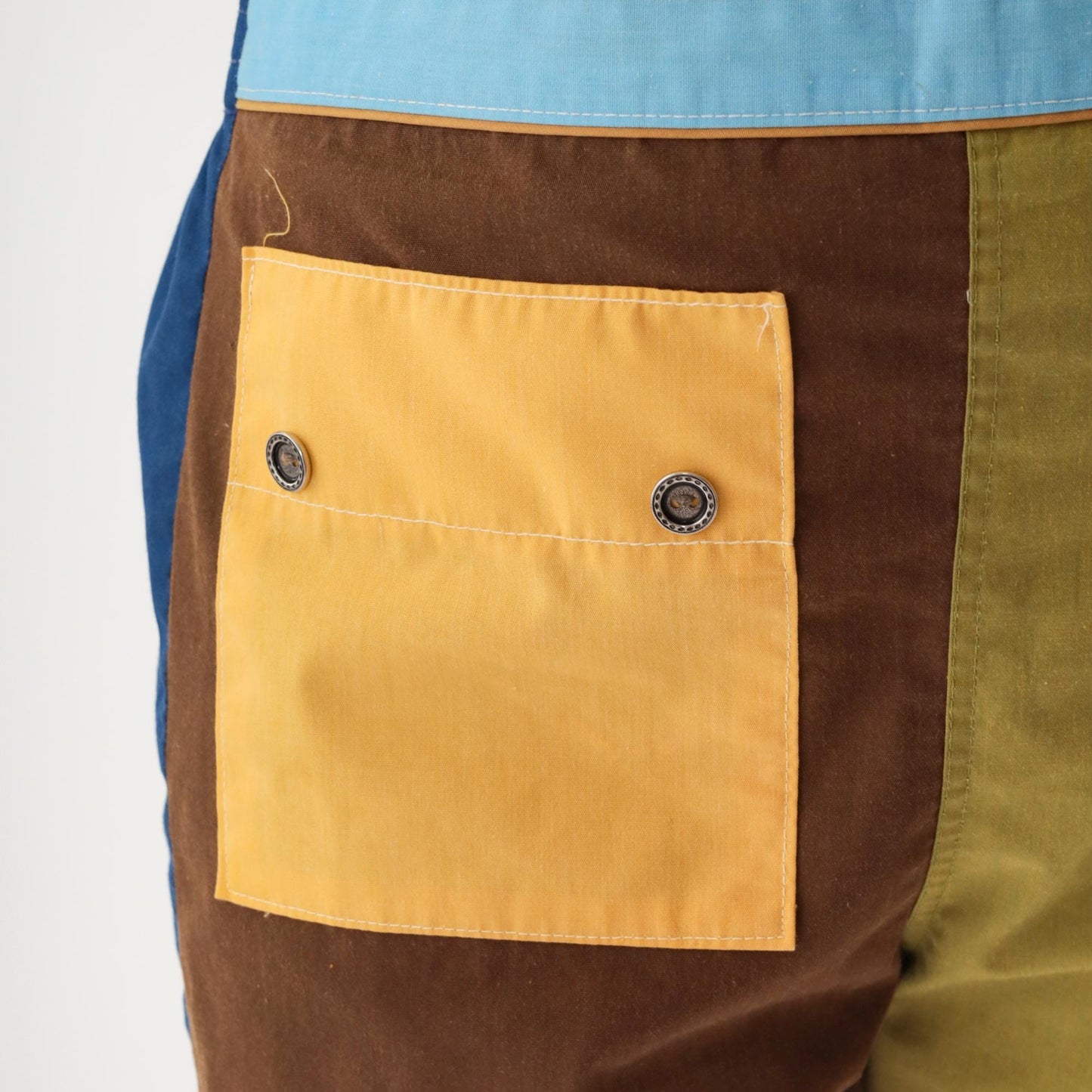 80s Colorblock Shorts Yellow Navy Brown Chartreuse High Waist Cotton Medium