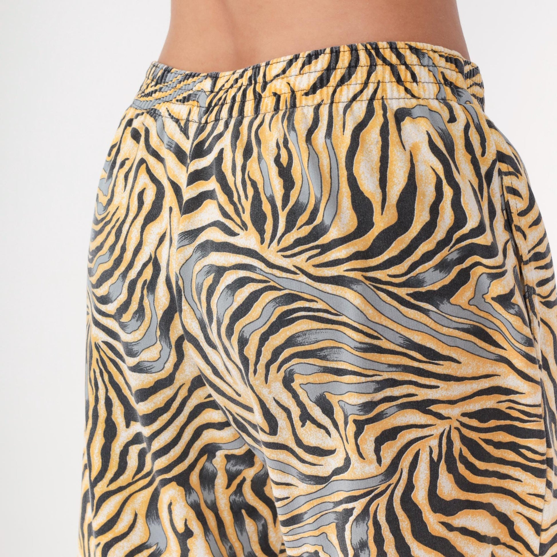 90s Body Bizz Abstract Tiger Print Pants Yellow Gold Black Large L