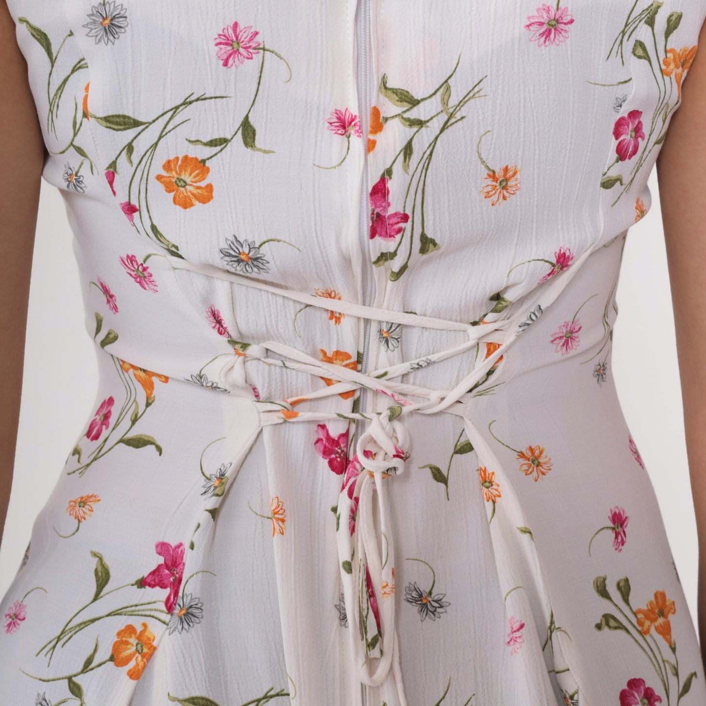 90s Benson and Smith Floral Mini Dress White Pink Orange Small
