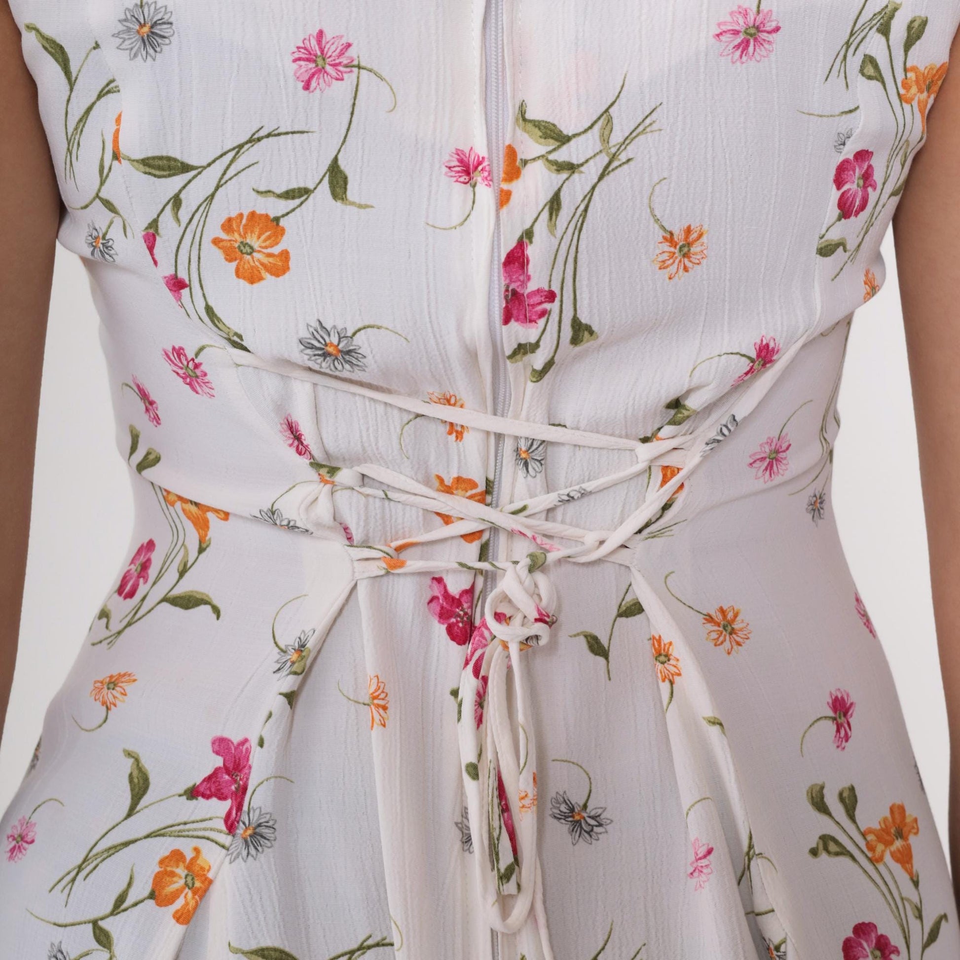 90s Benson and Smith Floral Mini Dress White Pink Orange Small