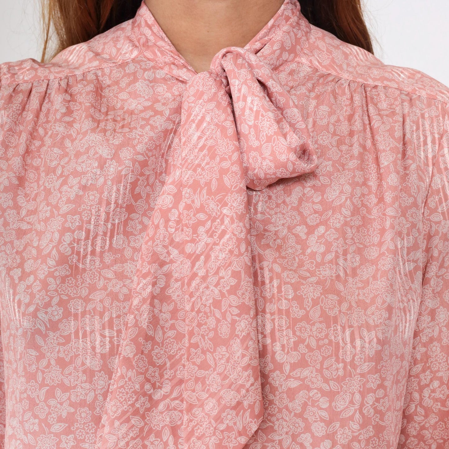 80s Evan Picone Pink Floral Bow Blouse Long Sleeve Medium M