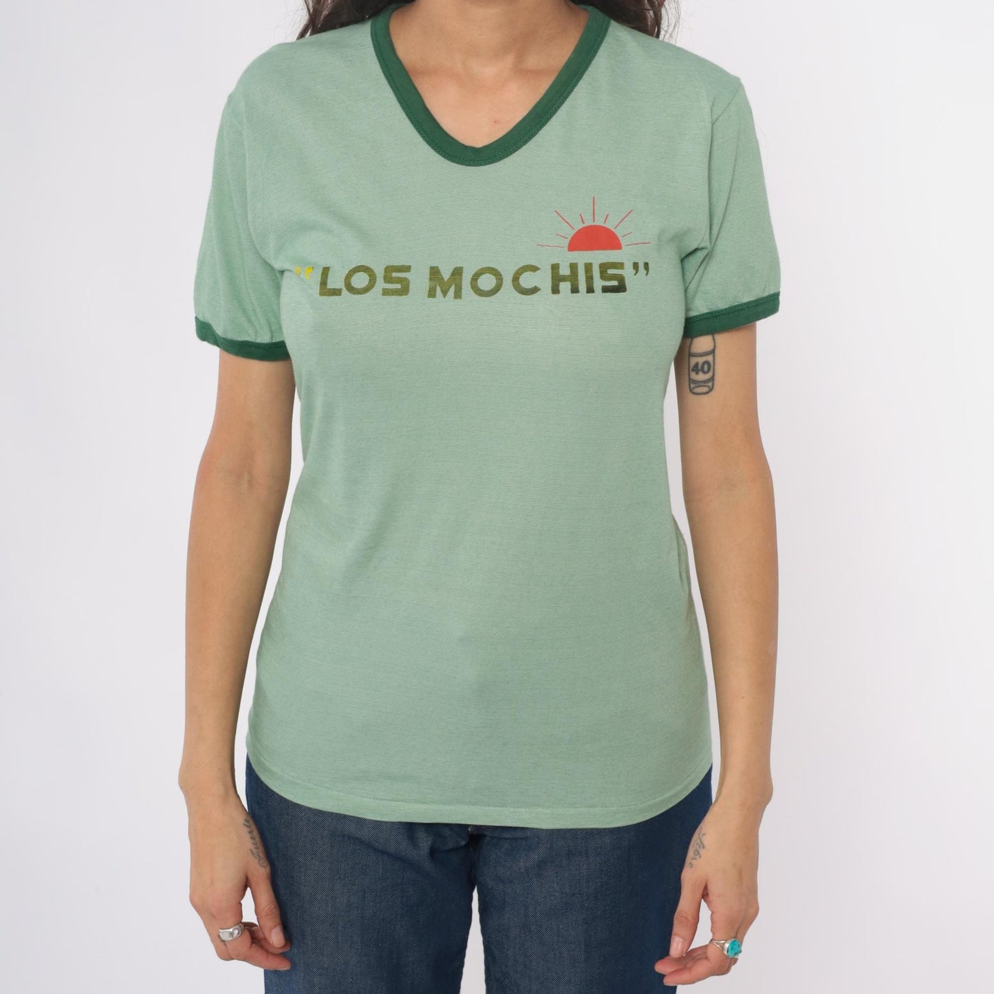 Y2K Los Mochis Mexico Ringer Tee Mint Green Graphic Short Sleeve Medium