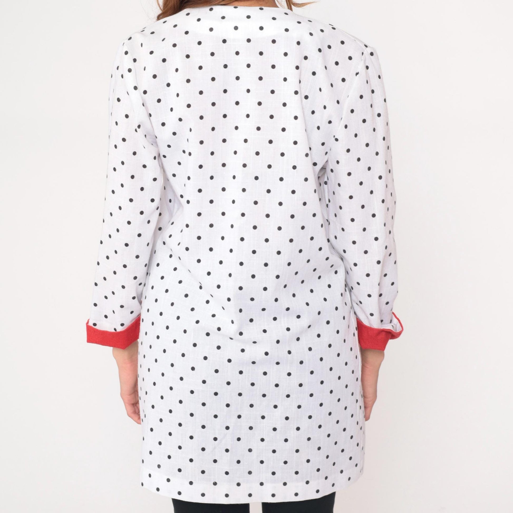 90s Just in Thyme Polka Dot Blazer White Black Red Cuffs Medium M