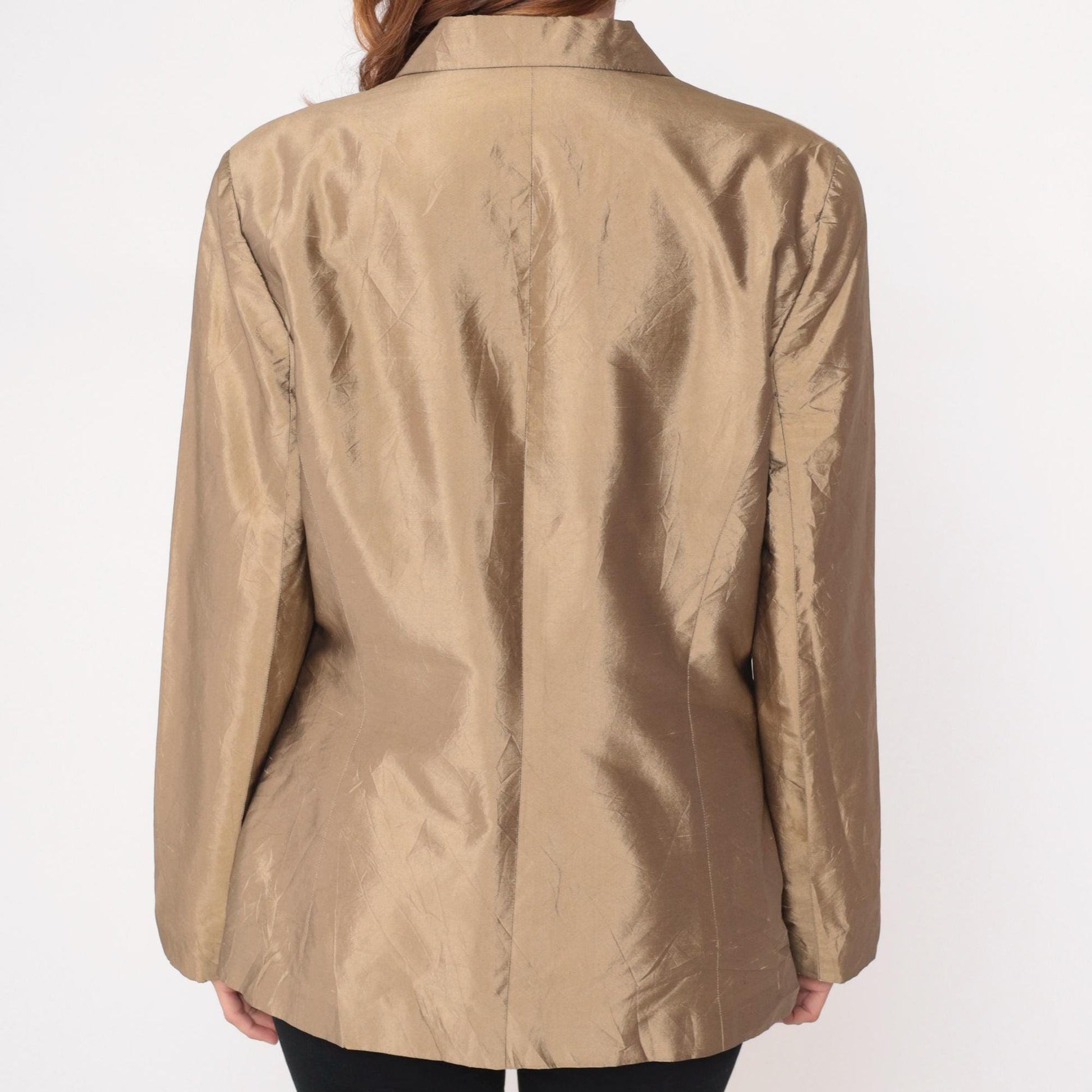 Y2K Ann Taylor Silk Blazer Tan Shawl Collar Two-Button Large L