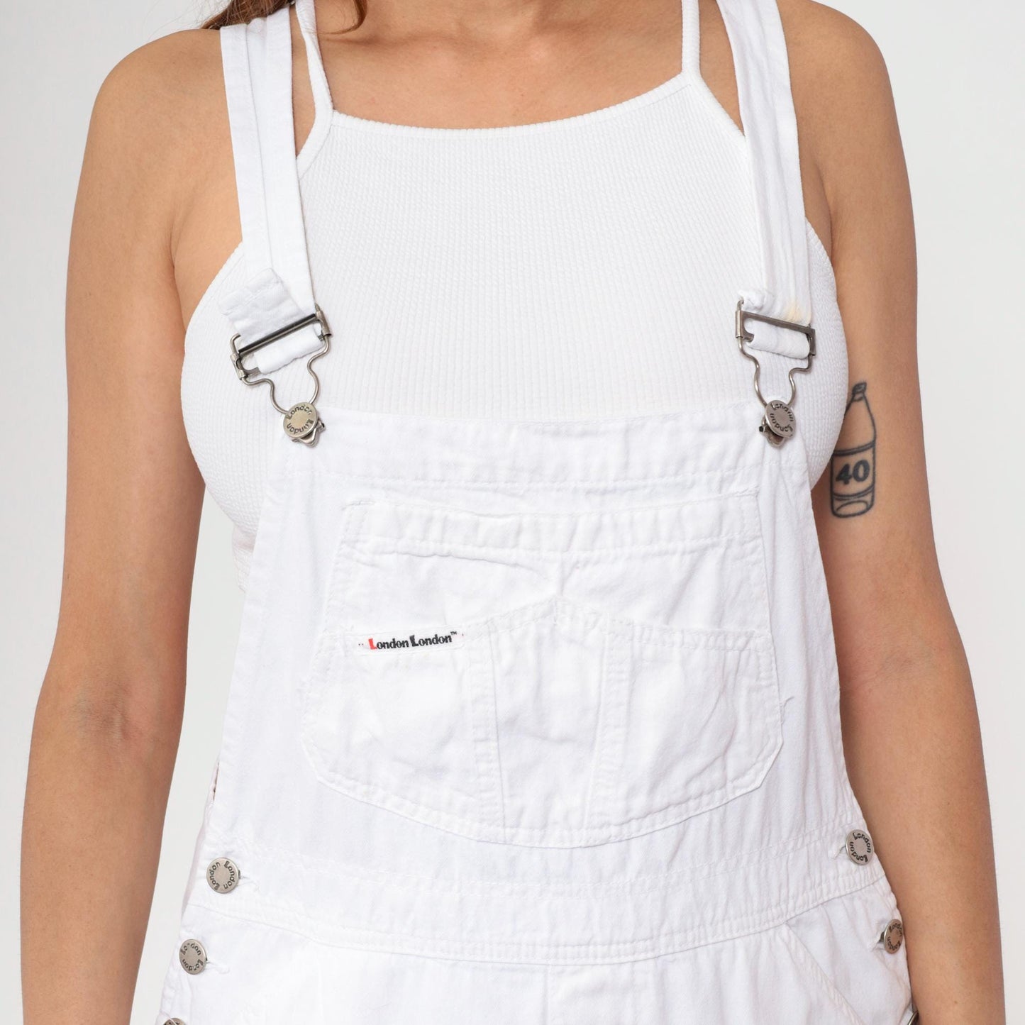 90s London London White Cotton Shortalls Adjustable Straps Medium M