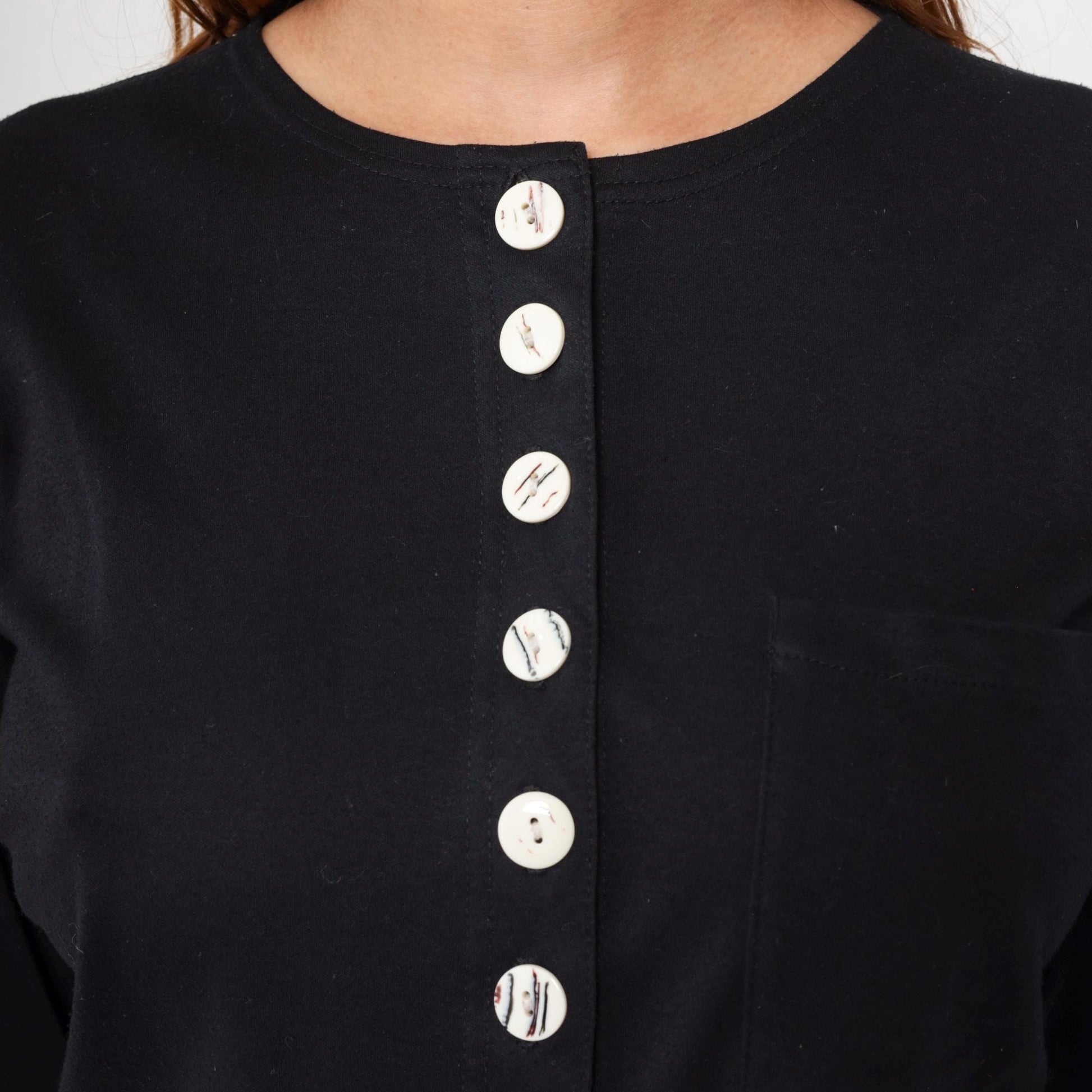 90s Adrenaline Black Cropped Cardigan White Buttons Crew Neck Medium M