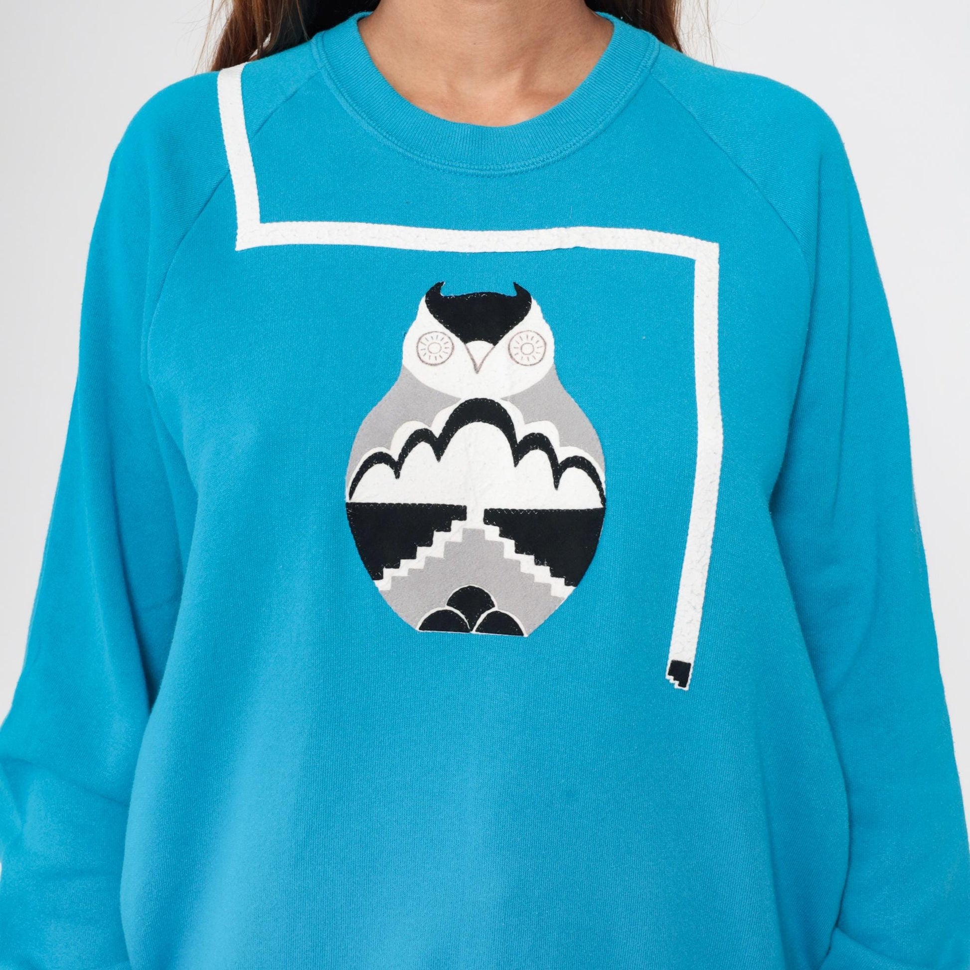 90s Jerzees Owl Graphic Sweatshirt Turquoise Raglan Extra Large XL