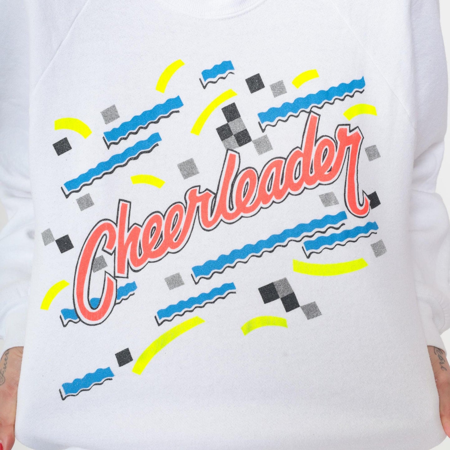 90s Cheerleader Sweatshirt White Graphic Raglan Pullover Large L