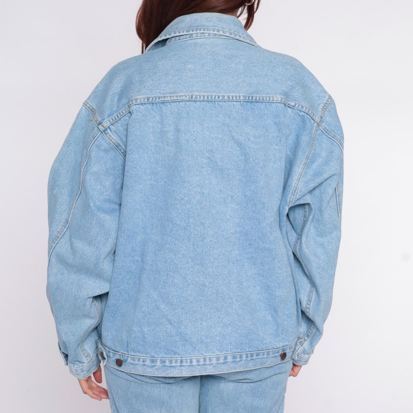 90s Light Wash Denim Jacket Button Front Cotton Jean Coat Large L