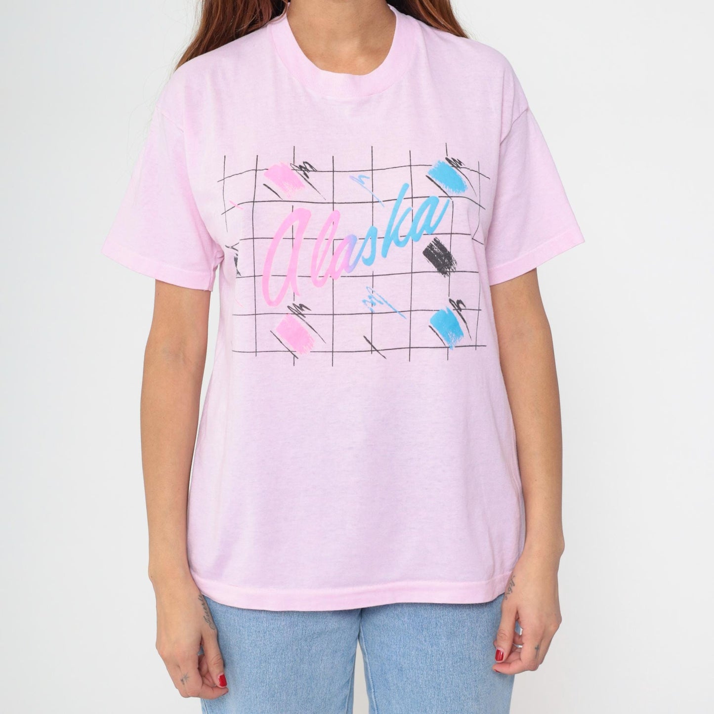 90s Alaska Pink Graphic Tee Screen Stars Crew Neck Large L