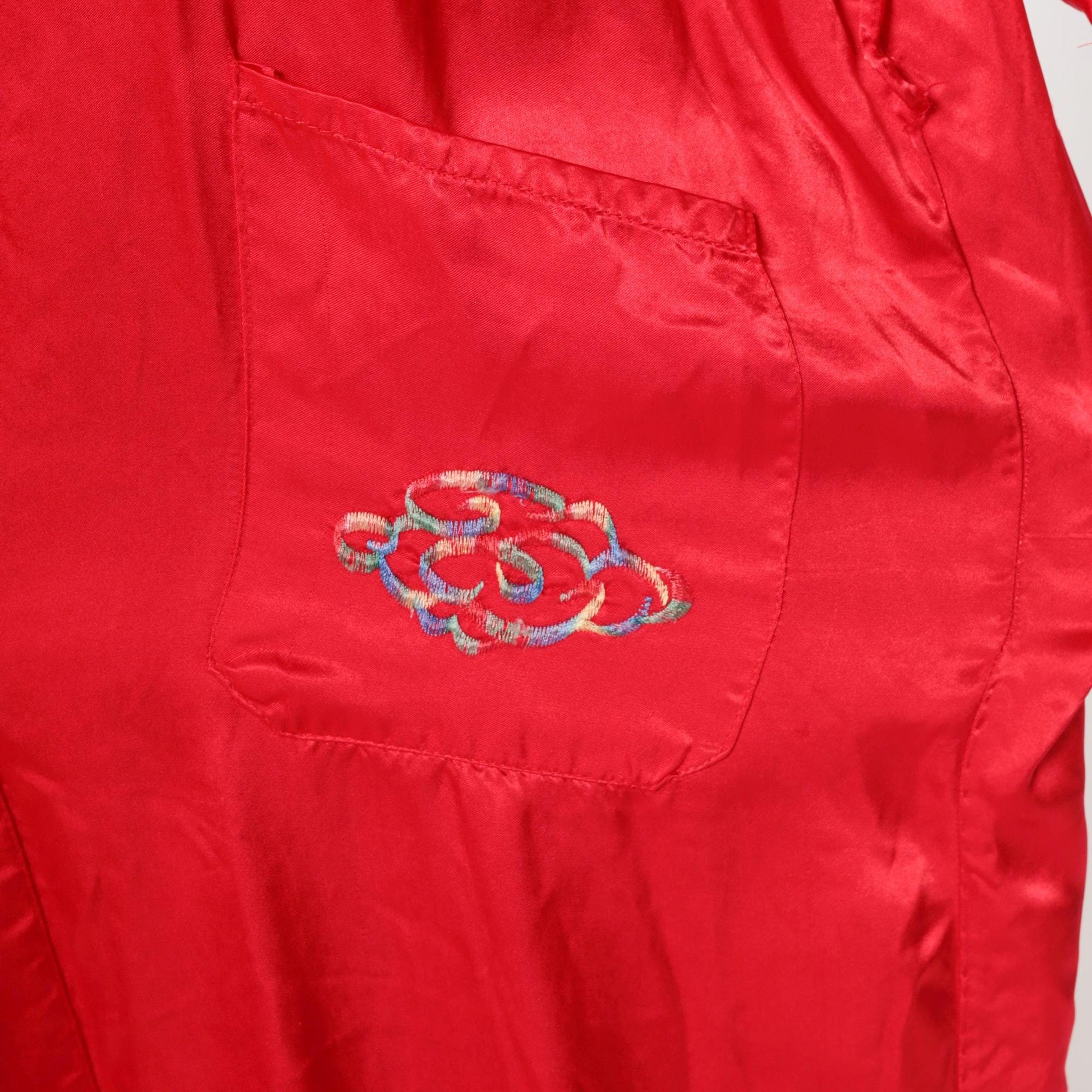 90s Red Satin Dragon Embroidered Kimono Robe Maxi Dressing Gown Extra Large XXL