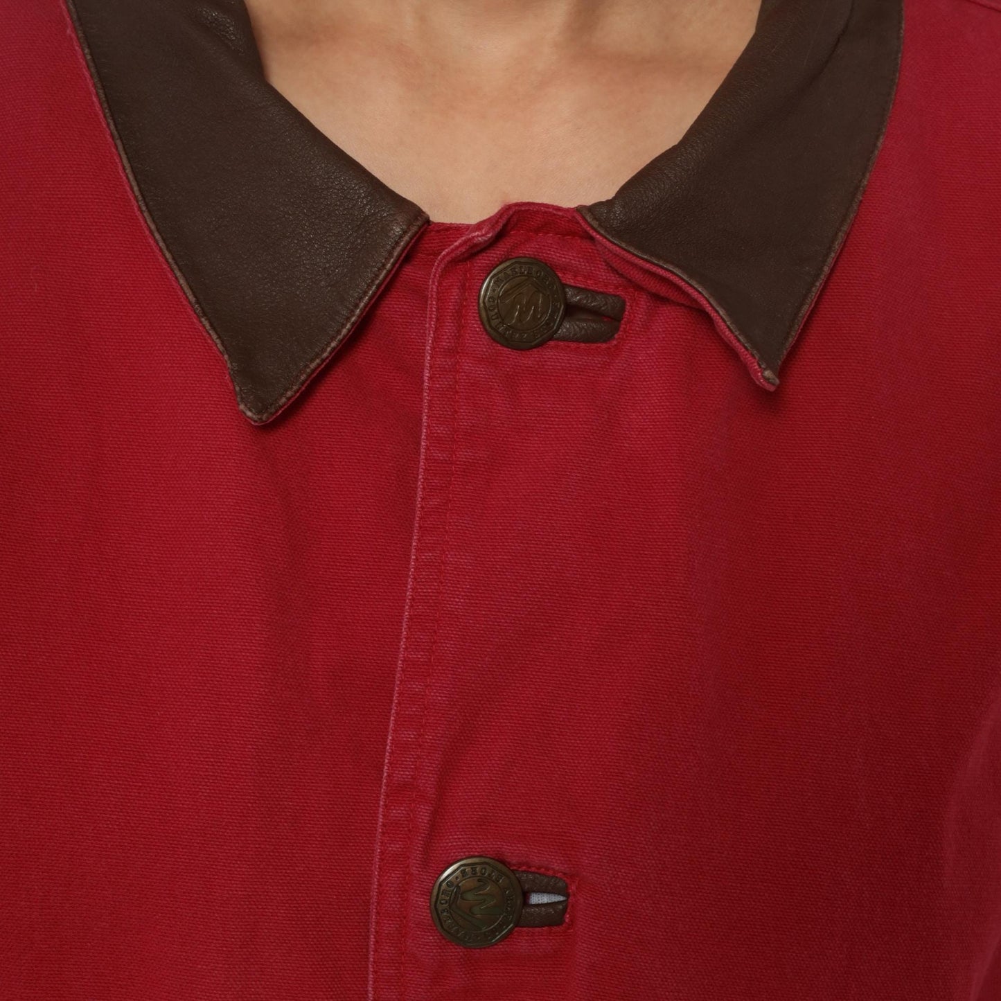 90s Marlboro Red Cotton Barn Jacket Leather Collar Workwear Extra Large XL