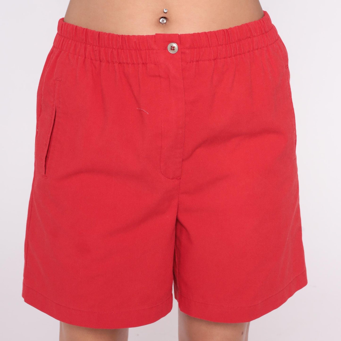 90s Karen Scott Red Cotton Shorts High Waisted Elastic Waist Small