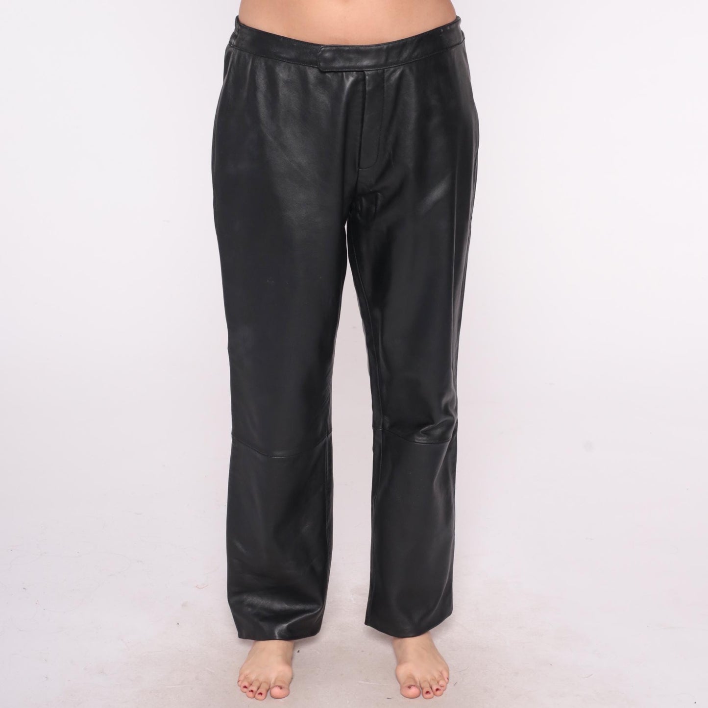 Y2K Excelled Collection Black Leather Pants High Rise Straight Leg Large L