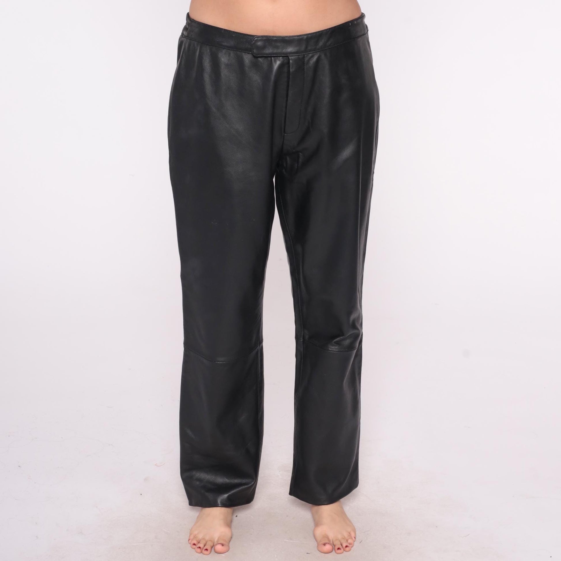 Y2K Excelled Collection Black Leather Pants High Rise Straight Leg Large L