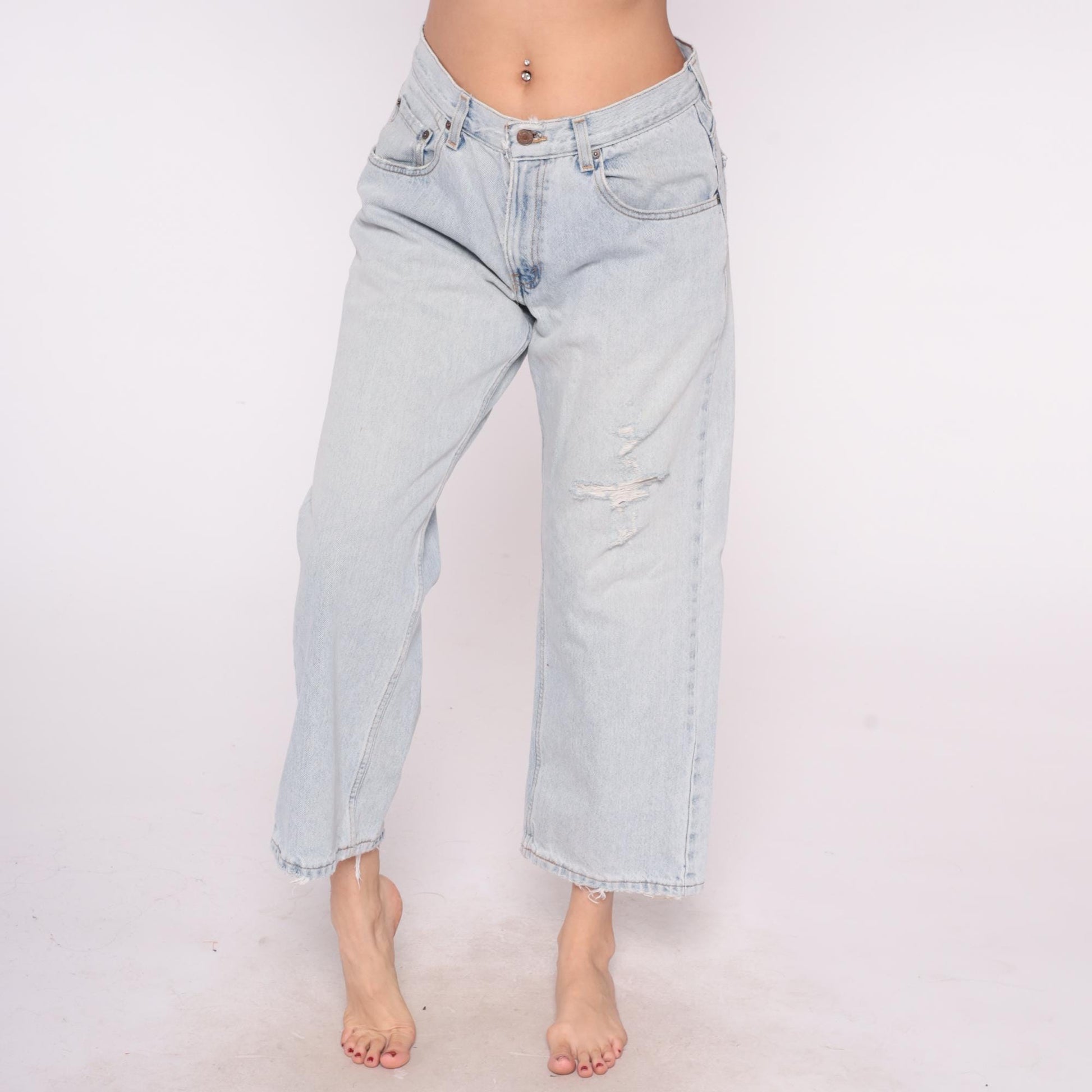 Levi's Y2K Light Wash Wide Leg Jeans Distressed Denim Low Rise Large L