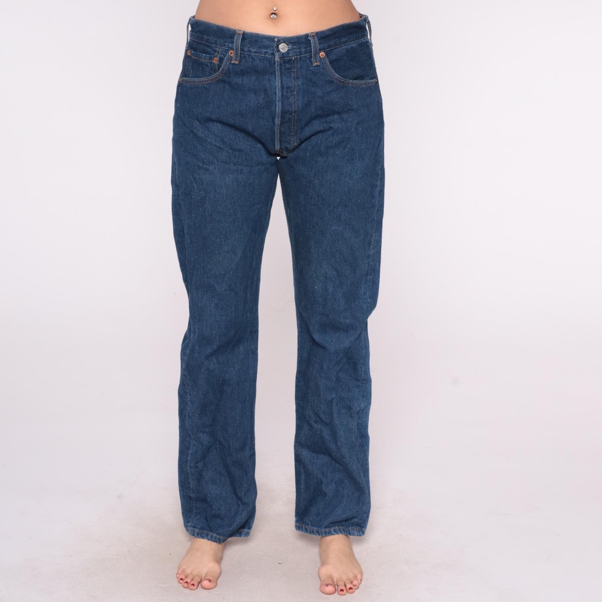 90s Levi's 501 High Waist Straight Leg Jeans Medium Blue Denim Large L