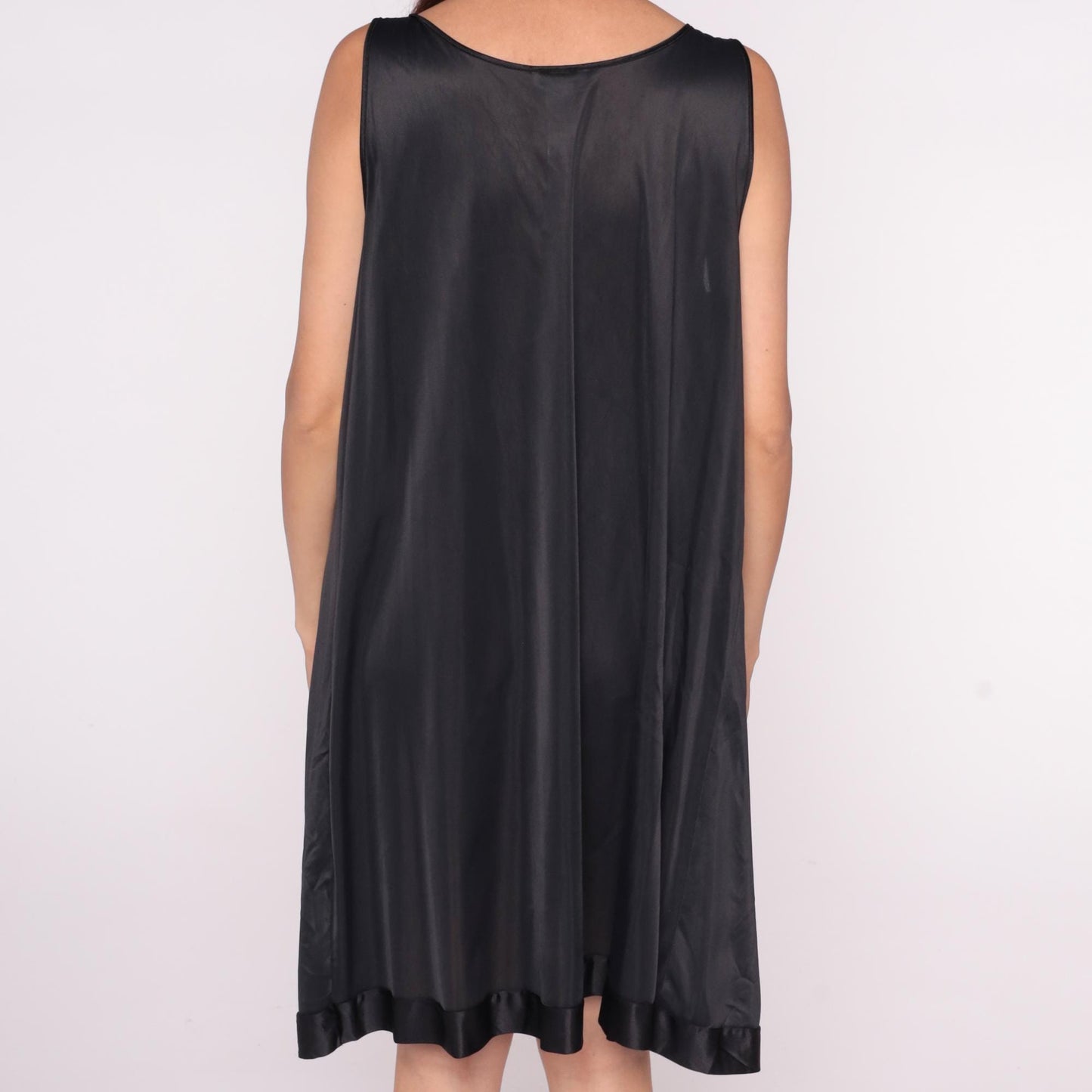 90s Vanity Fair Black Slip Dress Empire Waist V-Neck Satin Trim Plus Size 1X