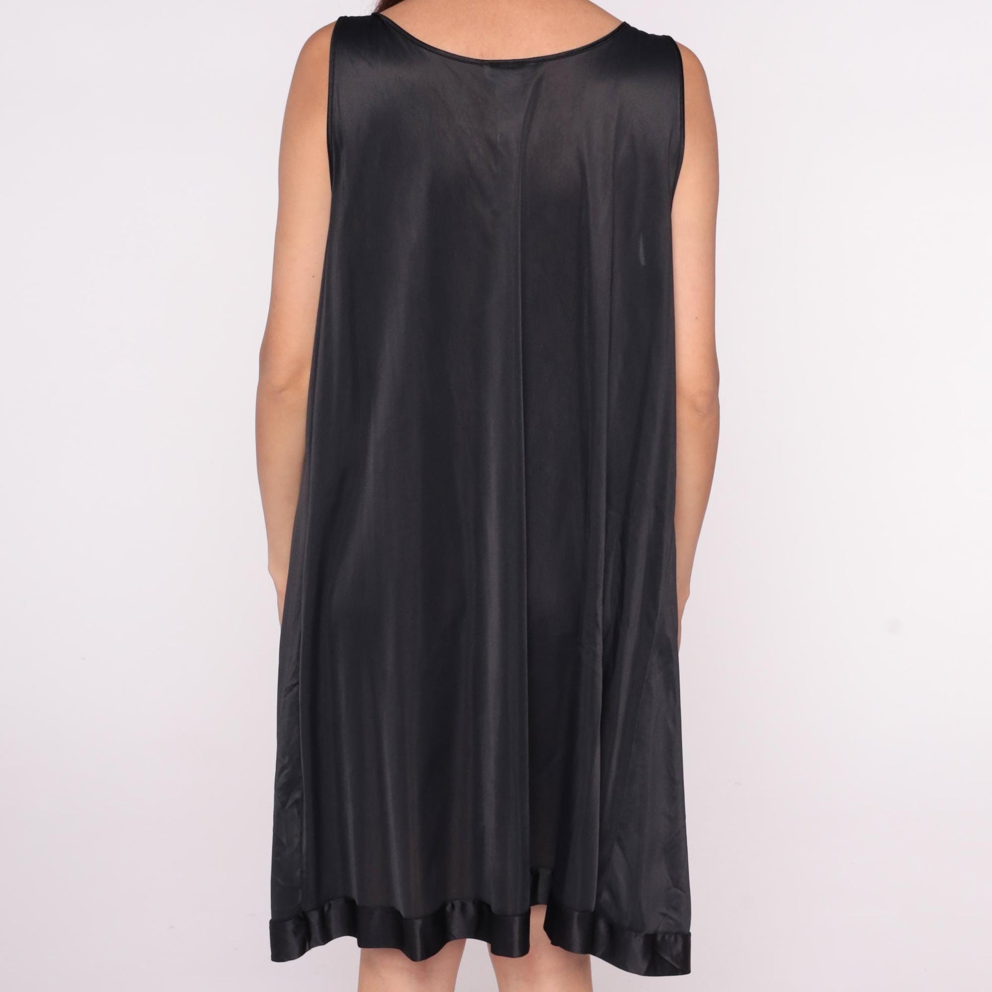 90s Vanity Fair Black Slip Dress Empire Waist V-Neck Satin Trim Plus Size 1X