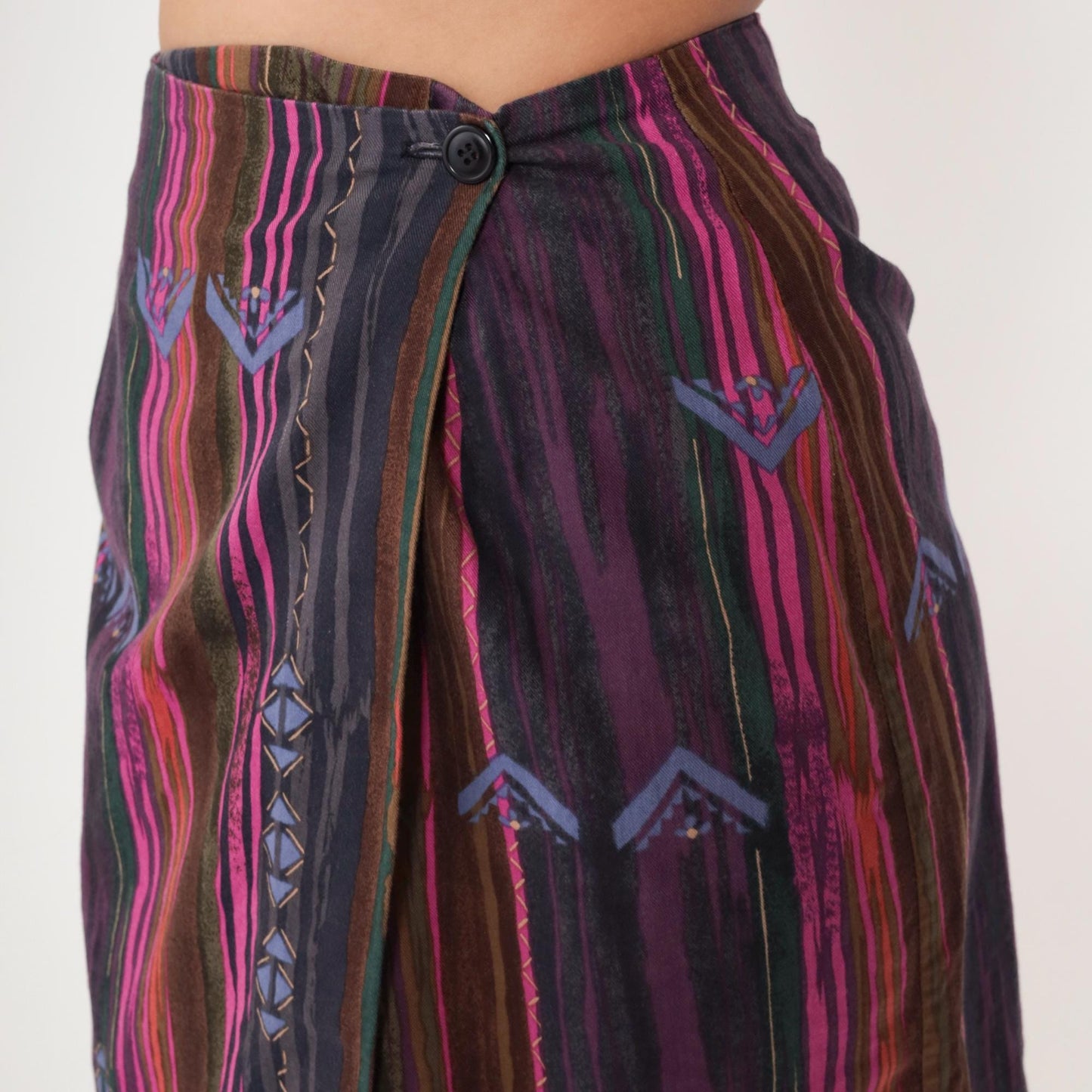 90s Fox & Hound Striped Cotton Mini Wrap Skirt Geometric Purple Pink Medium