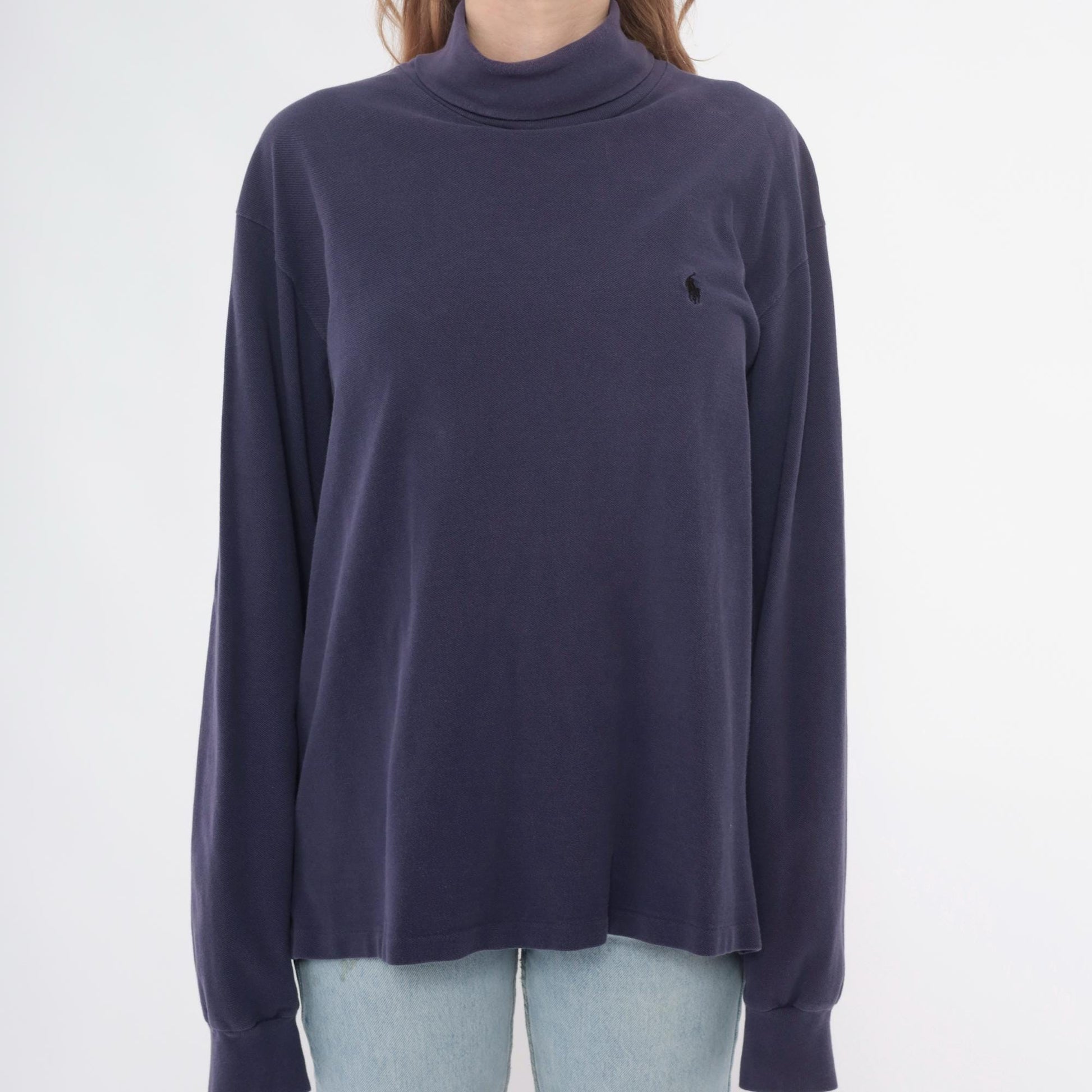 90s Polo Ralph Lauren Purple Turtleneck Cotton Long Sleeve Large L
