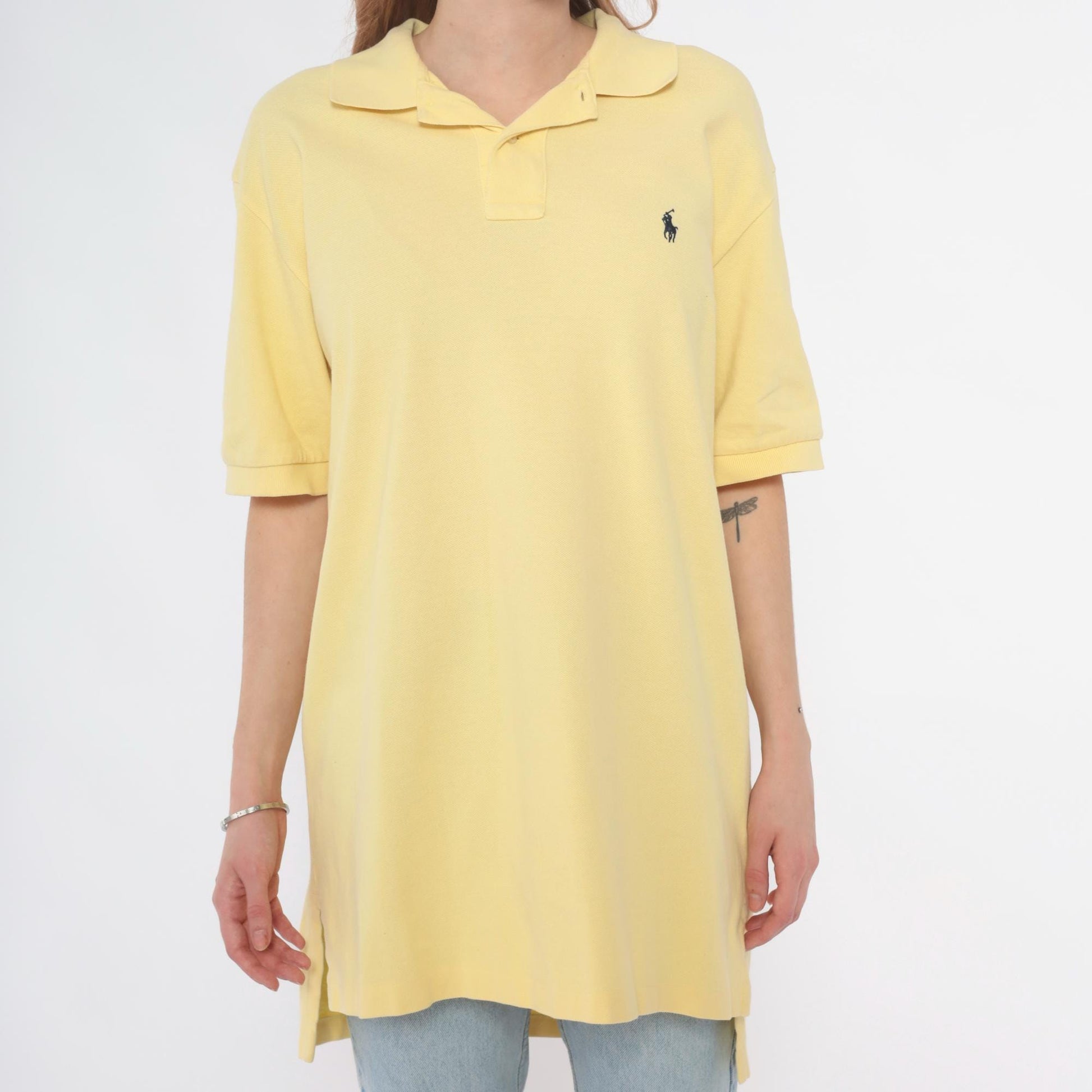 90s Polo by Ralph Lauren Yellow Cotton Polo Shirt Tunic Large L