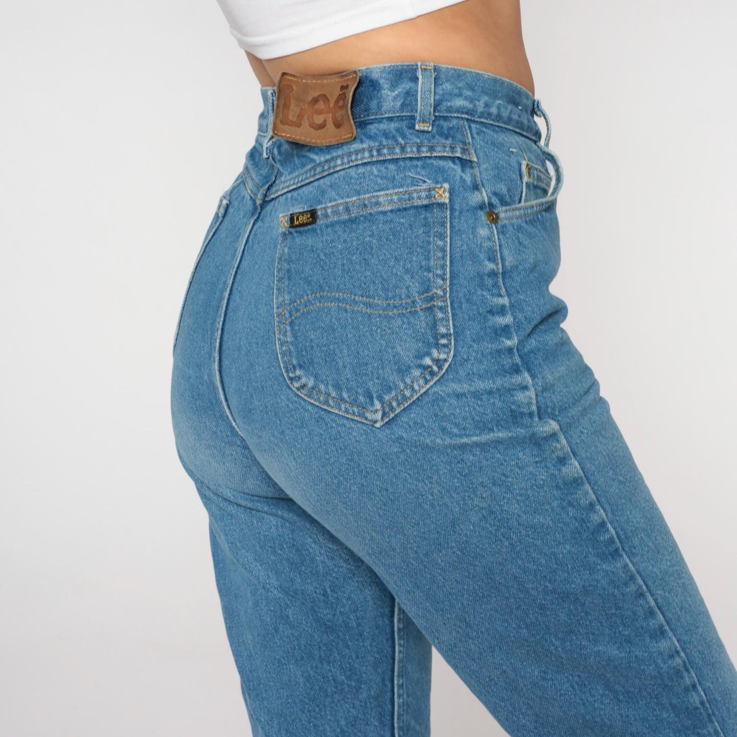Lee Mom Jeans 80s High Waisted Straight Leg Light Blue Denim Petite 13