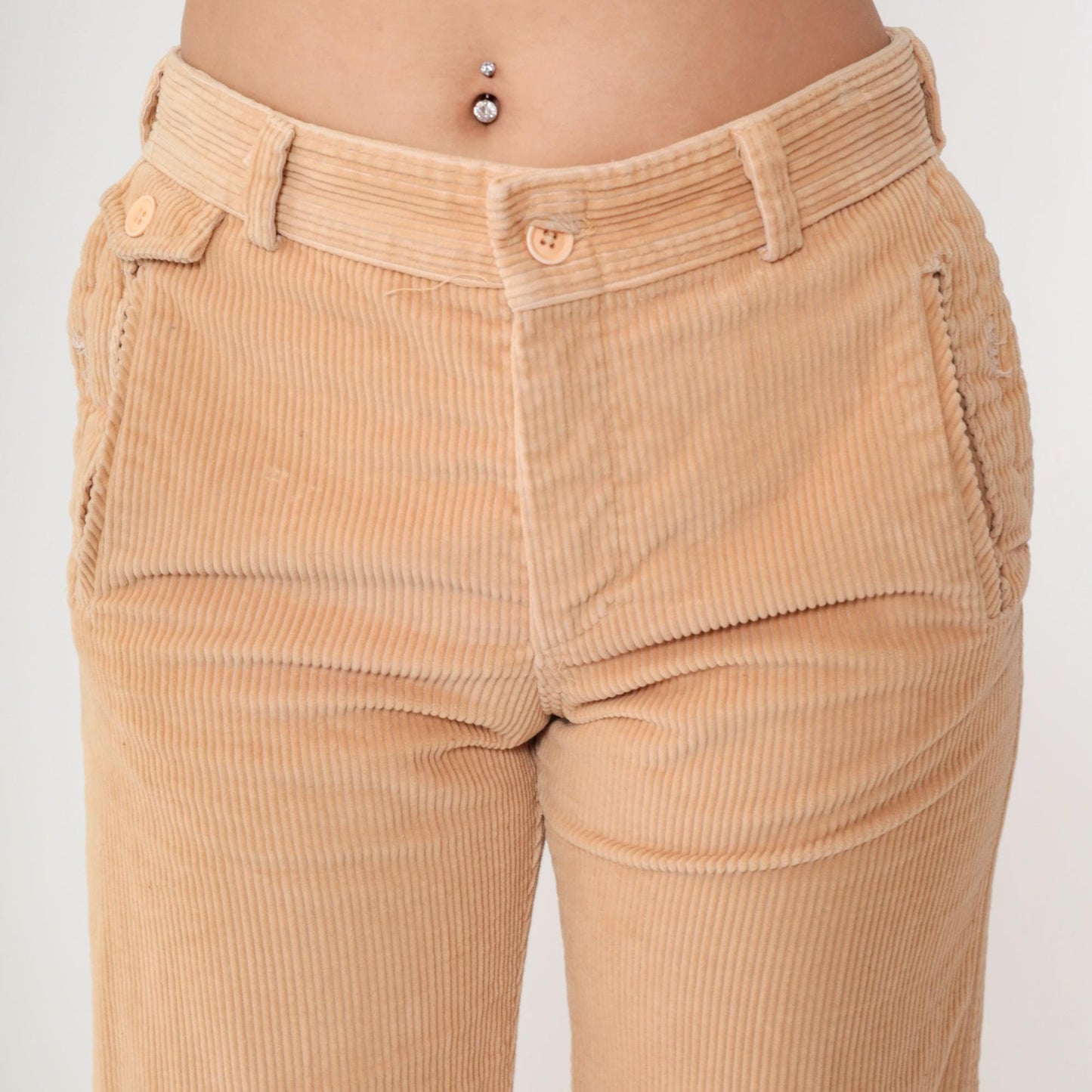 80s A Smile Inc Corduroy Bell Bottom Pants Beige High Waist Small