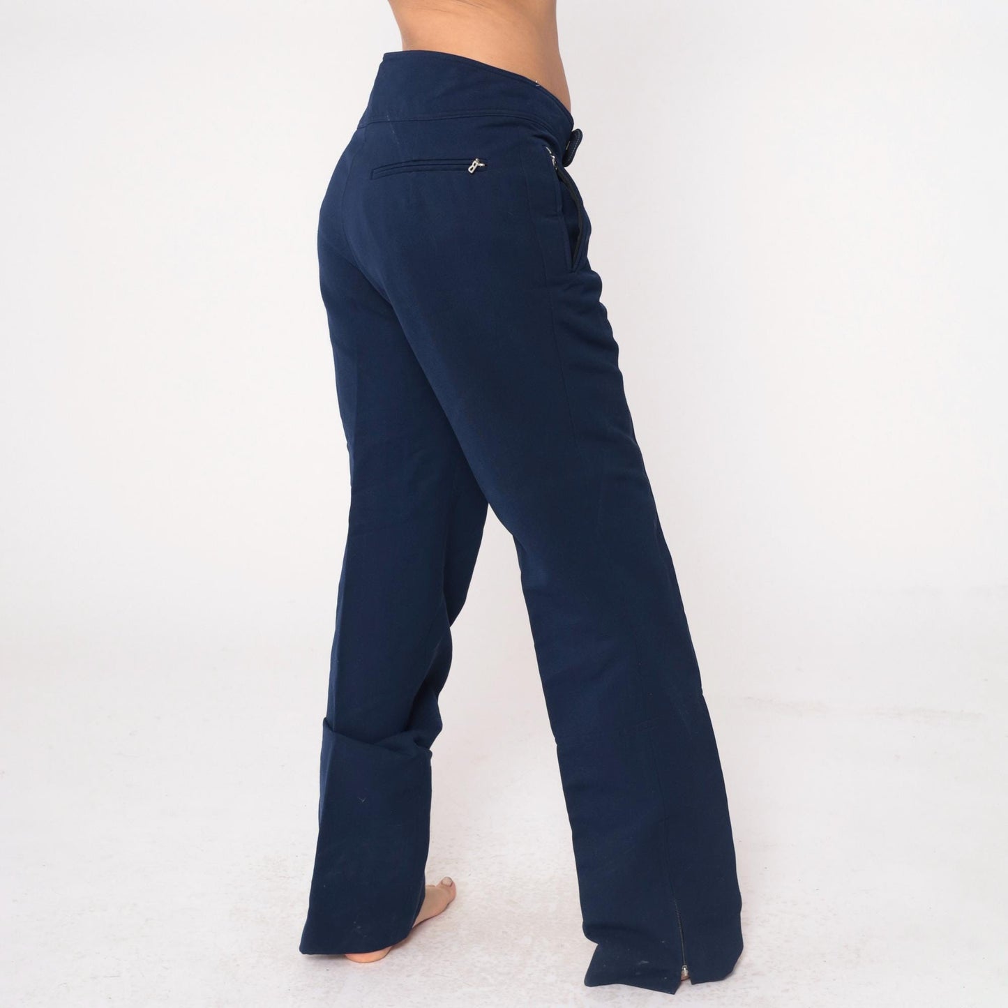 Bogner 80s Navy Wool Ski Pants High Rise Straight Leg Zippered Pockets Large