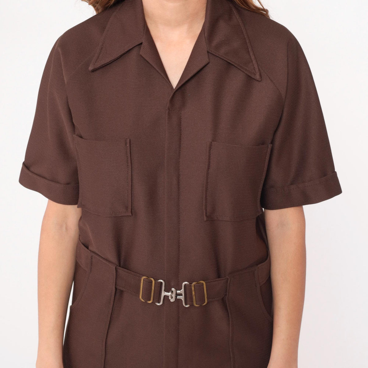 70s Brown Utility Jumpsuit Zip Front Workwear Boiler Suit Medium