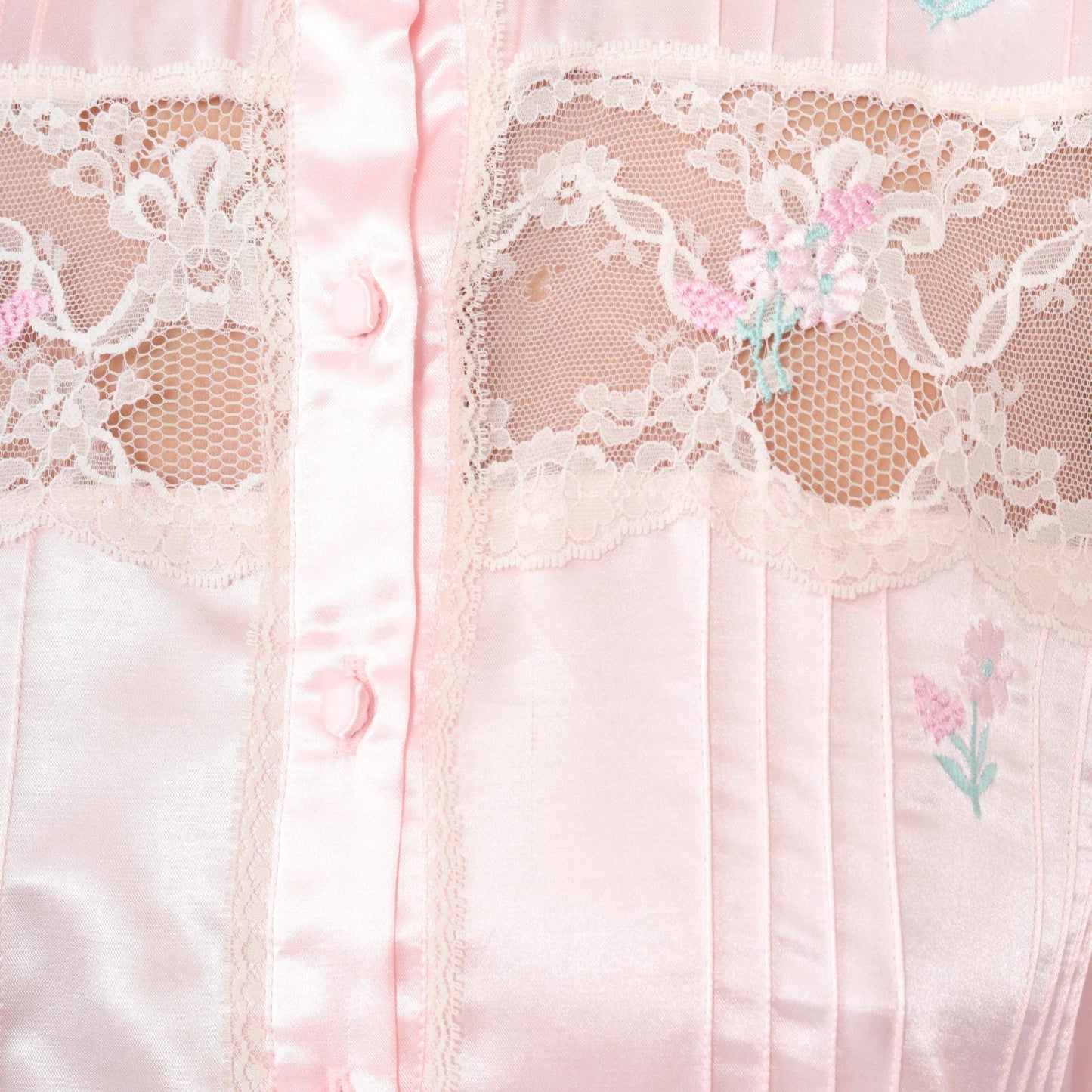 90s Pink Satin Nightgown Jodie Ardebn Embroidered Floral Ruffle Sleeve Medium