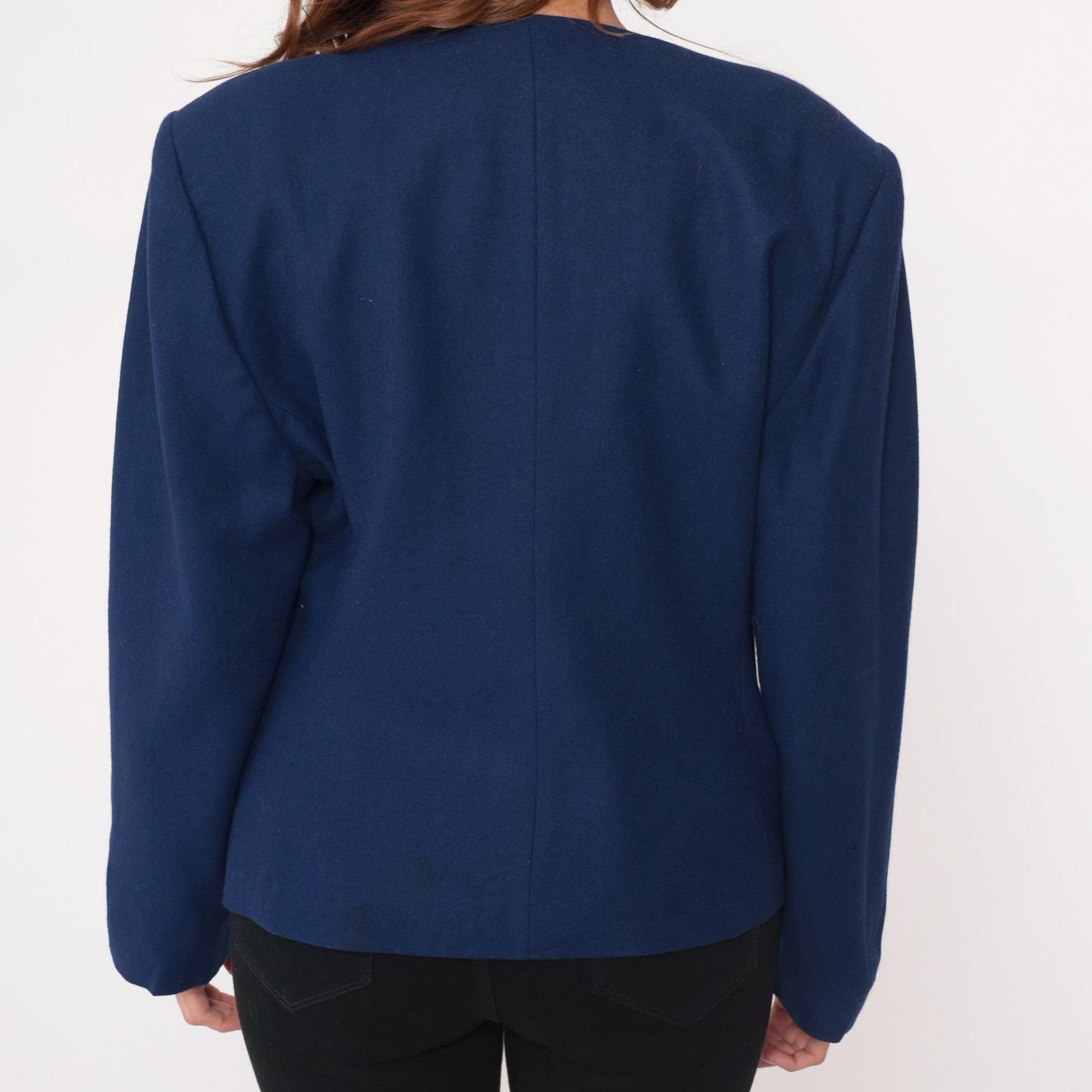 80s Saks Fifth Avenue Navy Wool Blazer Double Breasted Cropped Jacket Large L