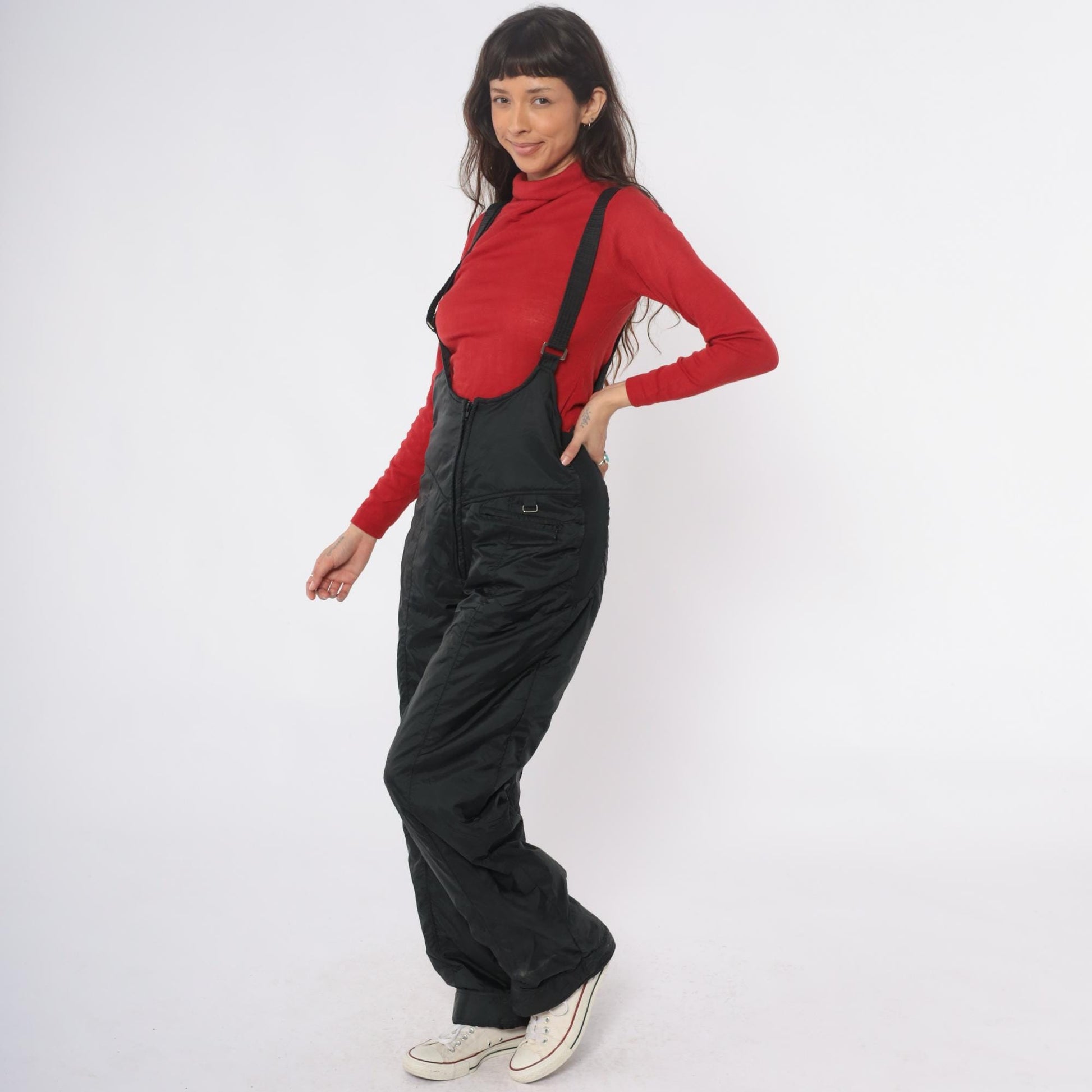 90s UA Sport Black Ski Overalls Insulated Suspender Straps Medium