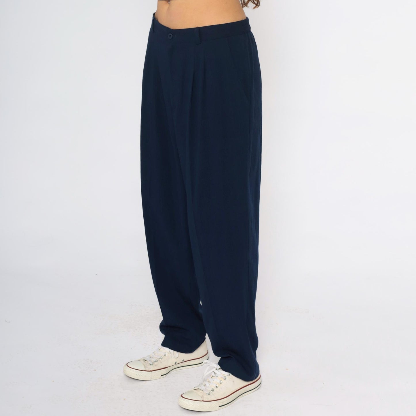 80s Briggs New York Navy Trousers High Rise Elastic Waist Straight Leg Large