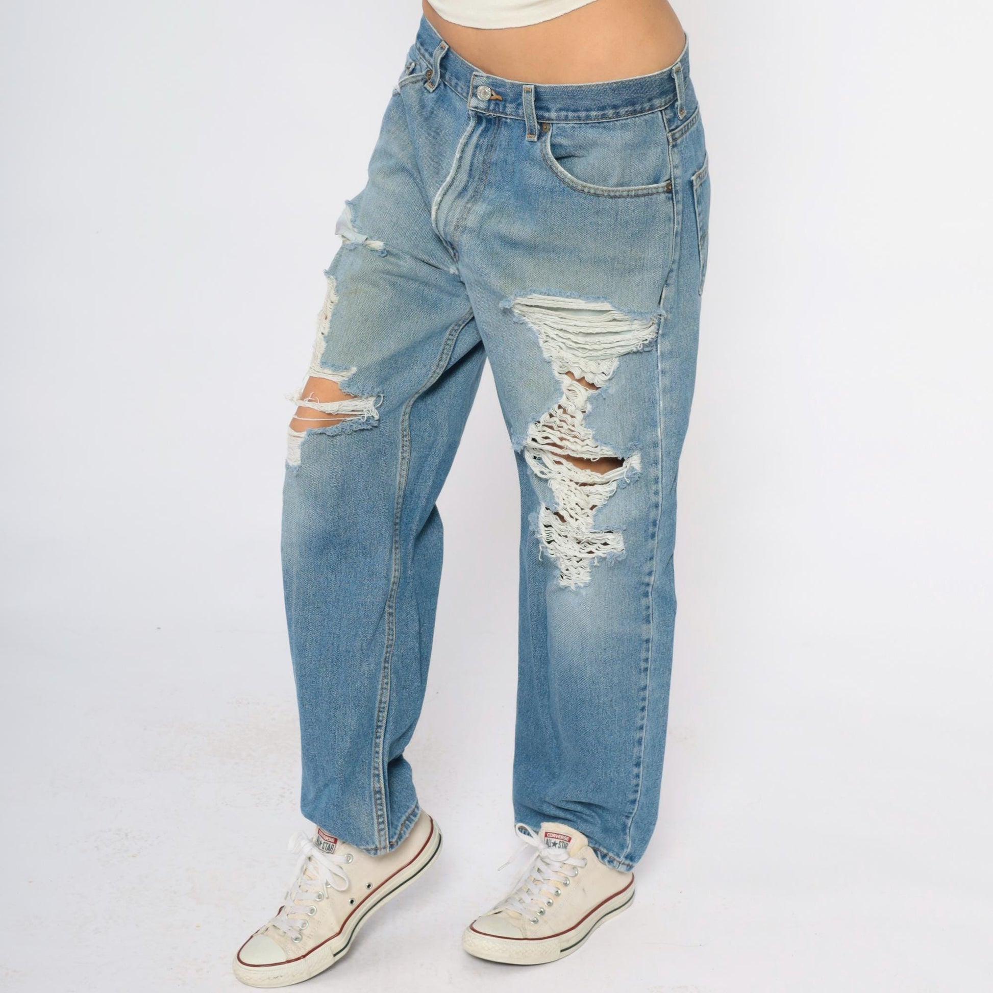 Y2K Levi's 550 Light Wash Distressed Jeans Ripped Thighs Relaxed Fit 34x29