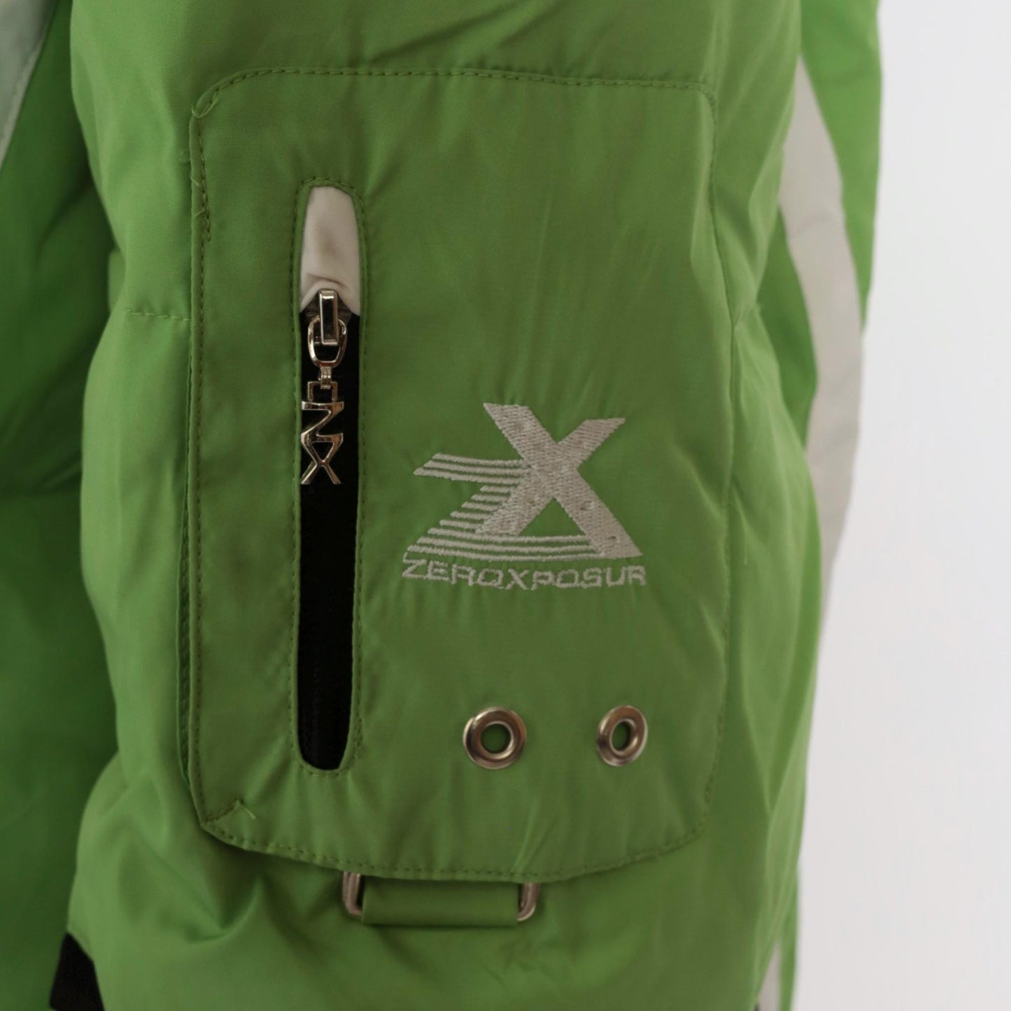 Y2K Zero Xposur Lime Green Colorblock Ski Jacket Hooded Puffer Extra Large