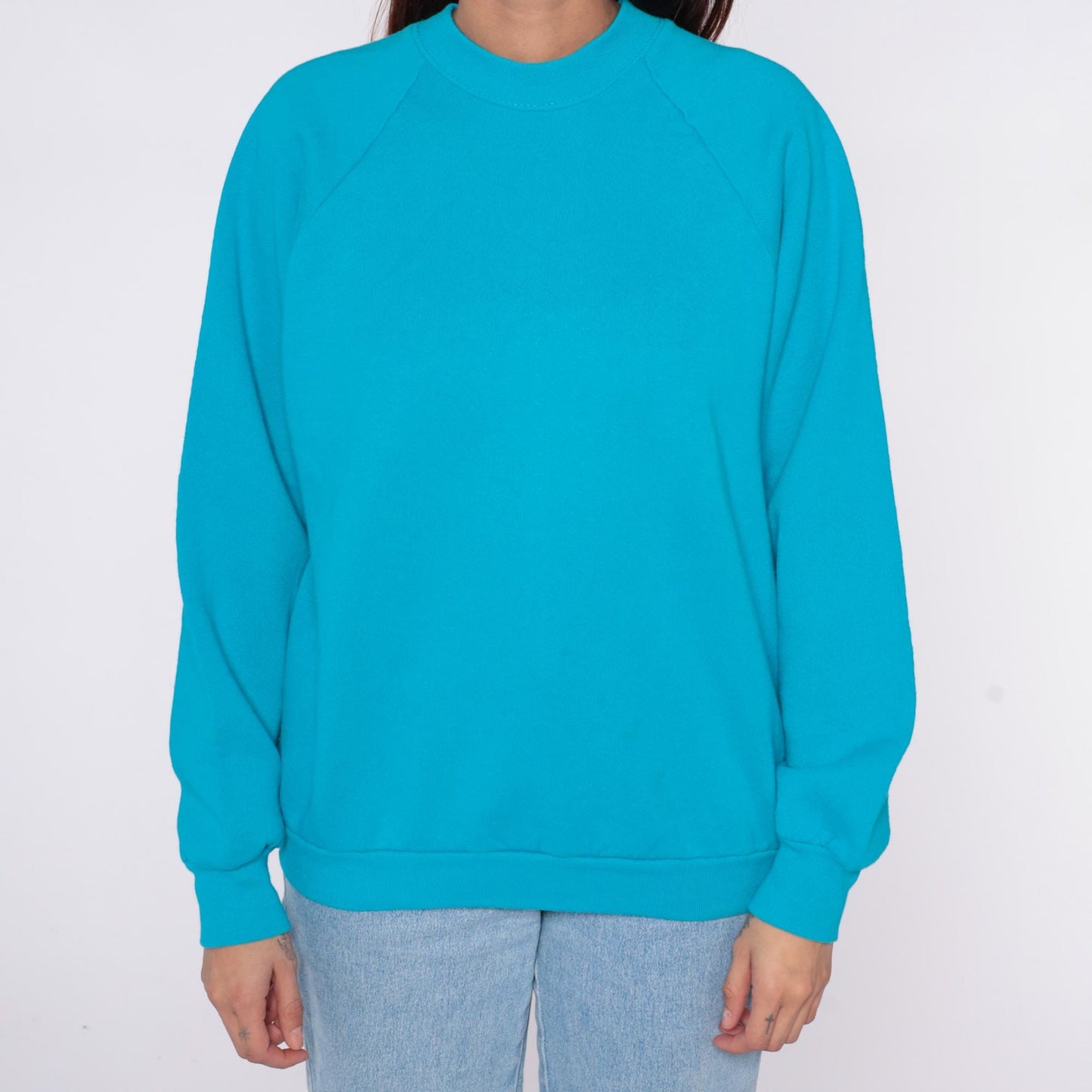 90s Fruit of the Loom Turquoise Crewneck Sweatshirt Raglan Pullover Extra Large XL