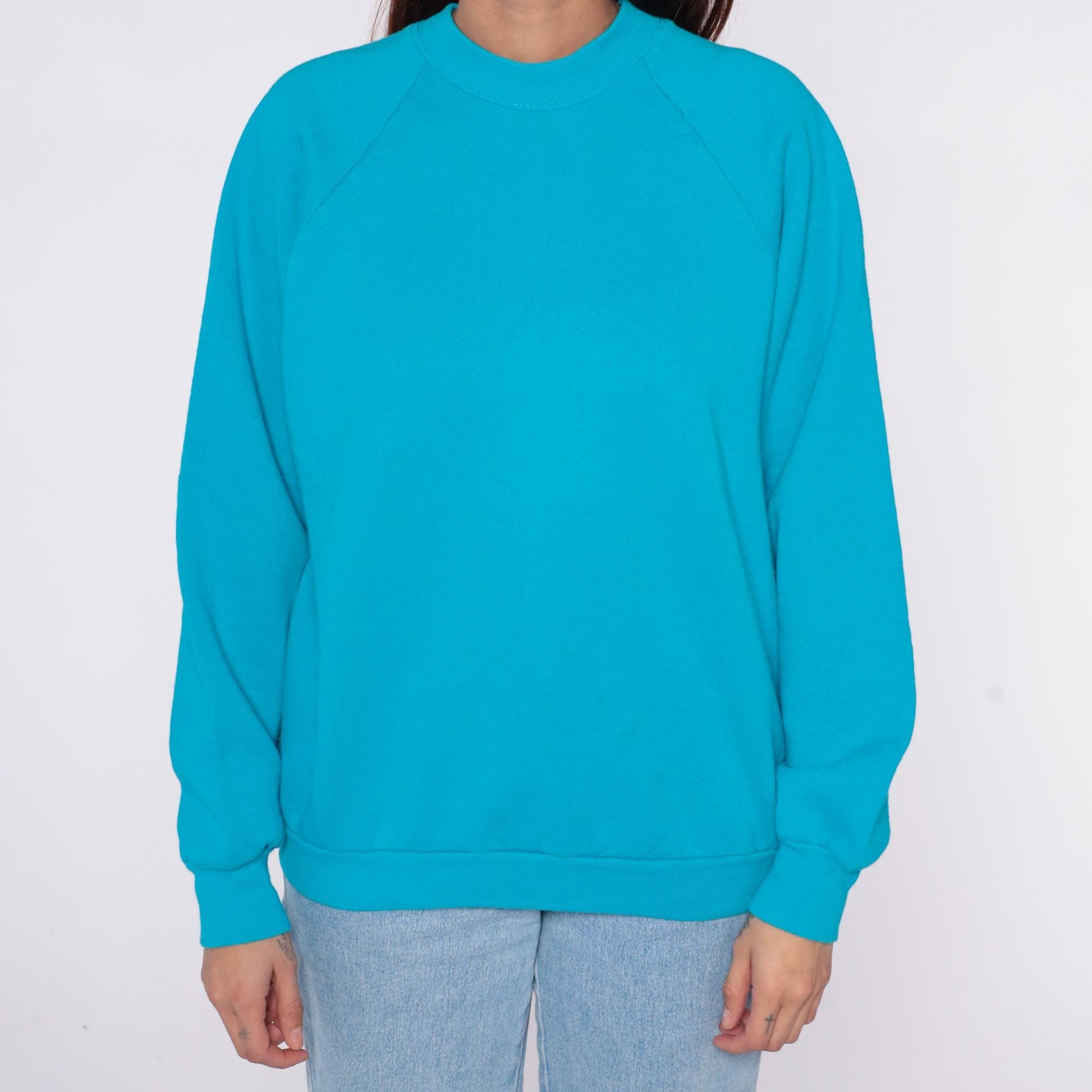 90s Fruit of the Loom Turquoise Crewneck Sweatshirt Raglan Pullover Extra Large XL