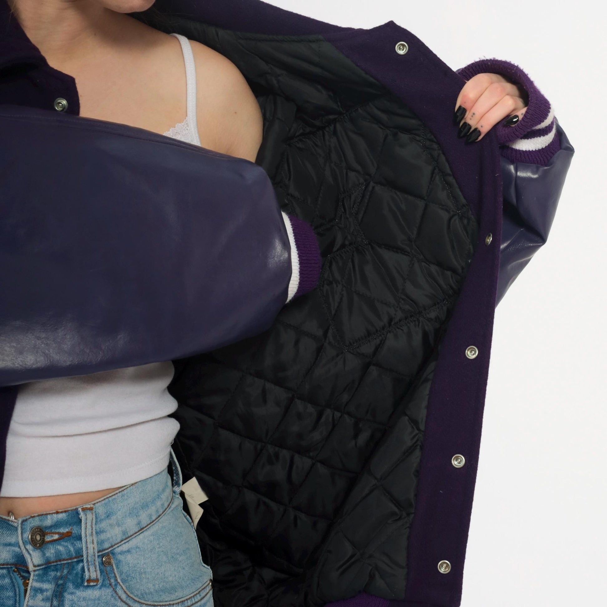 Y2K Neff Purple Varsity Jacket Wool Leather Sleeves Letterman XXL