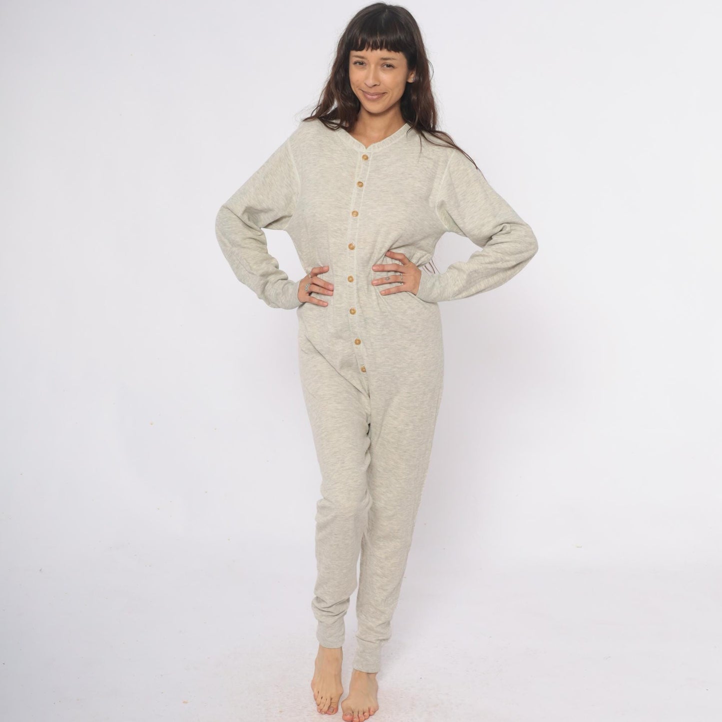 80s Duofold Union Suit Thermal Onesie Cream Cotton Wool Drop Seat Medium