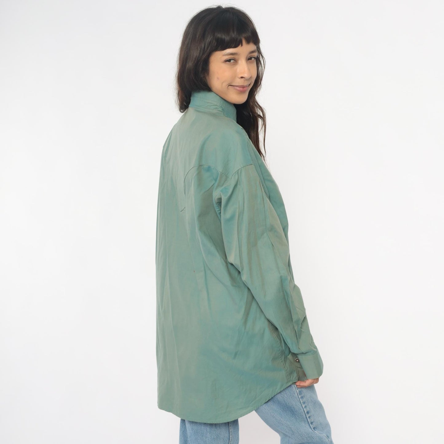 90s Stubbs Sage Green Western Shirt Mandarin Collar Button Front Extra Large XL