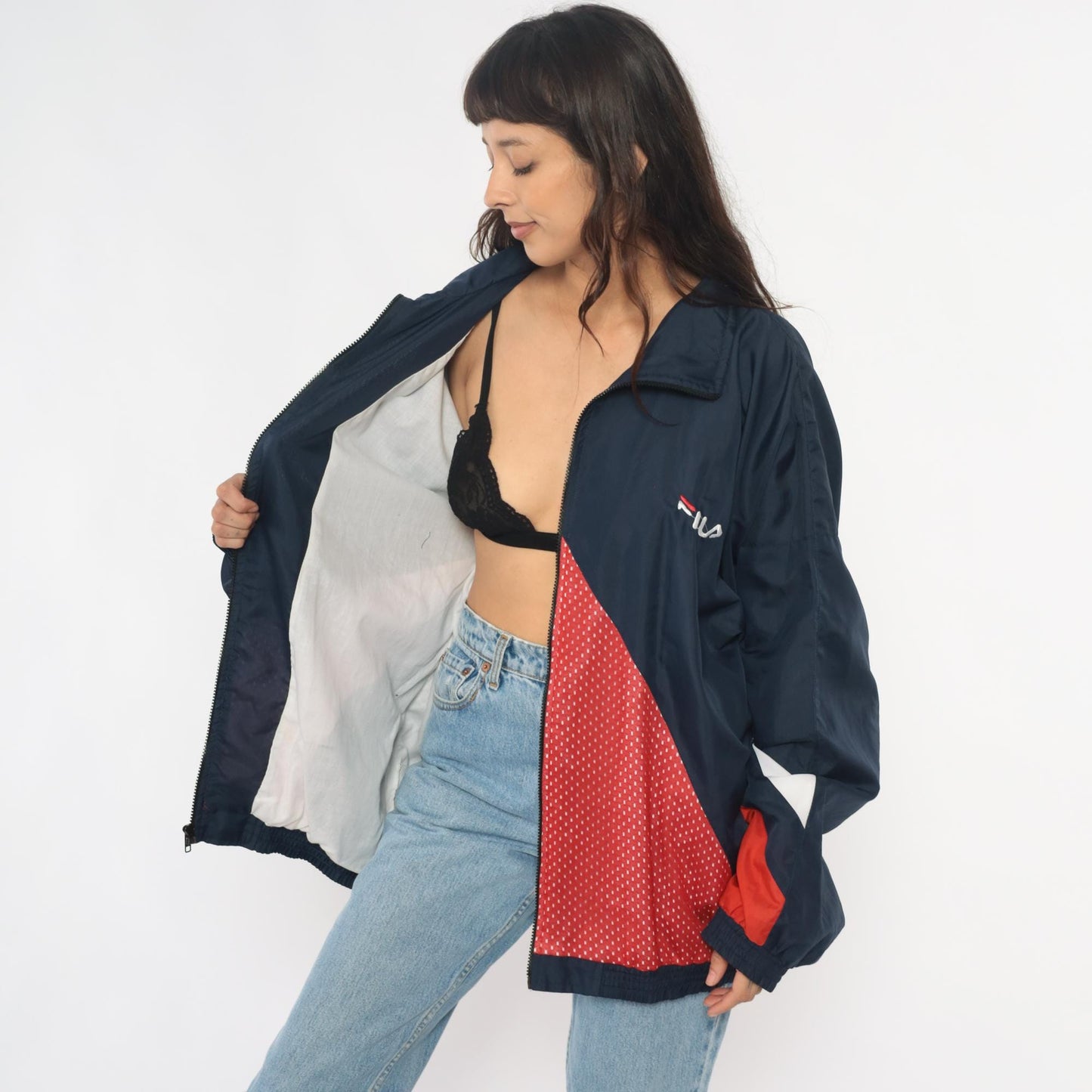 90s Fila Windbreaker Colorblock Navy Red White Full Zip Track Jacket Extra Large