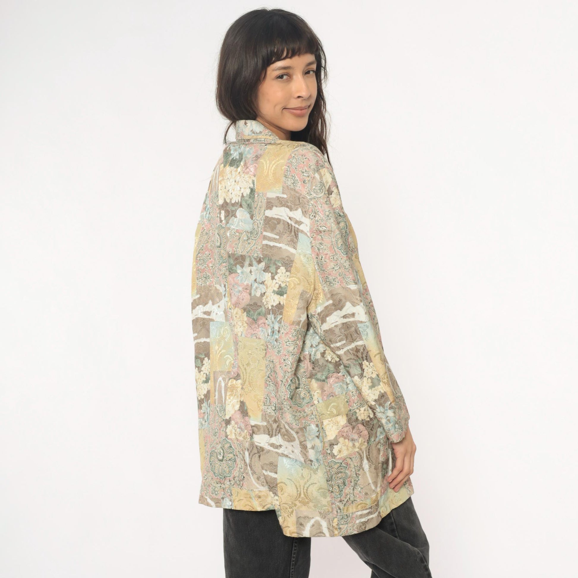 90s Melissa Robyn Floral Paisley Open Blazer Cream Multi Medium