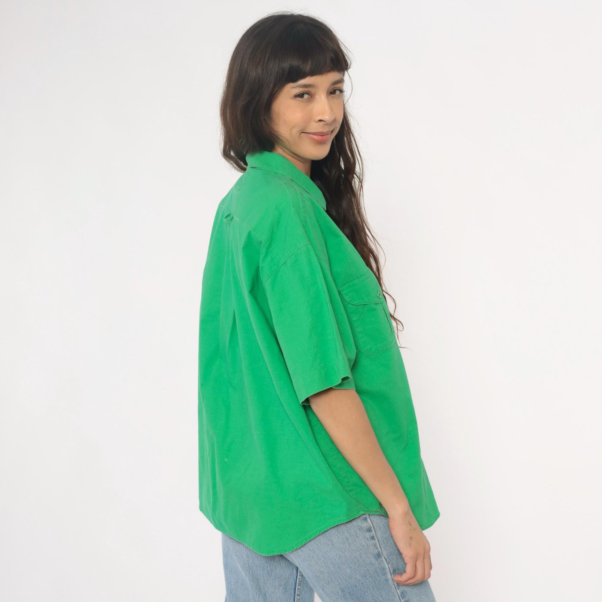 90s Chaus Sport Kelly Green Cotton Button-Up Shirt Large L